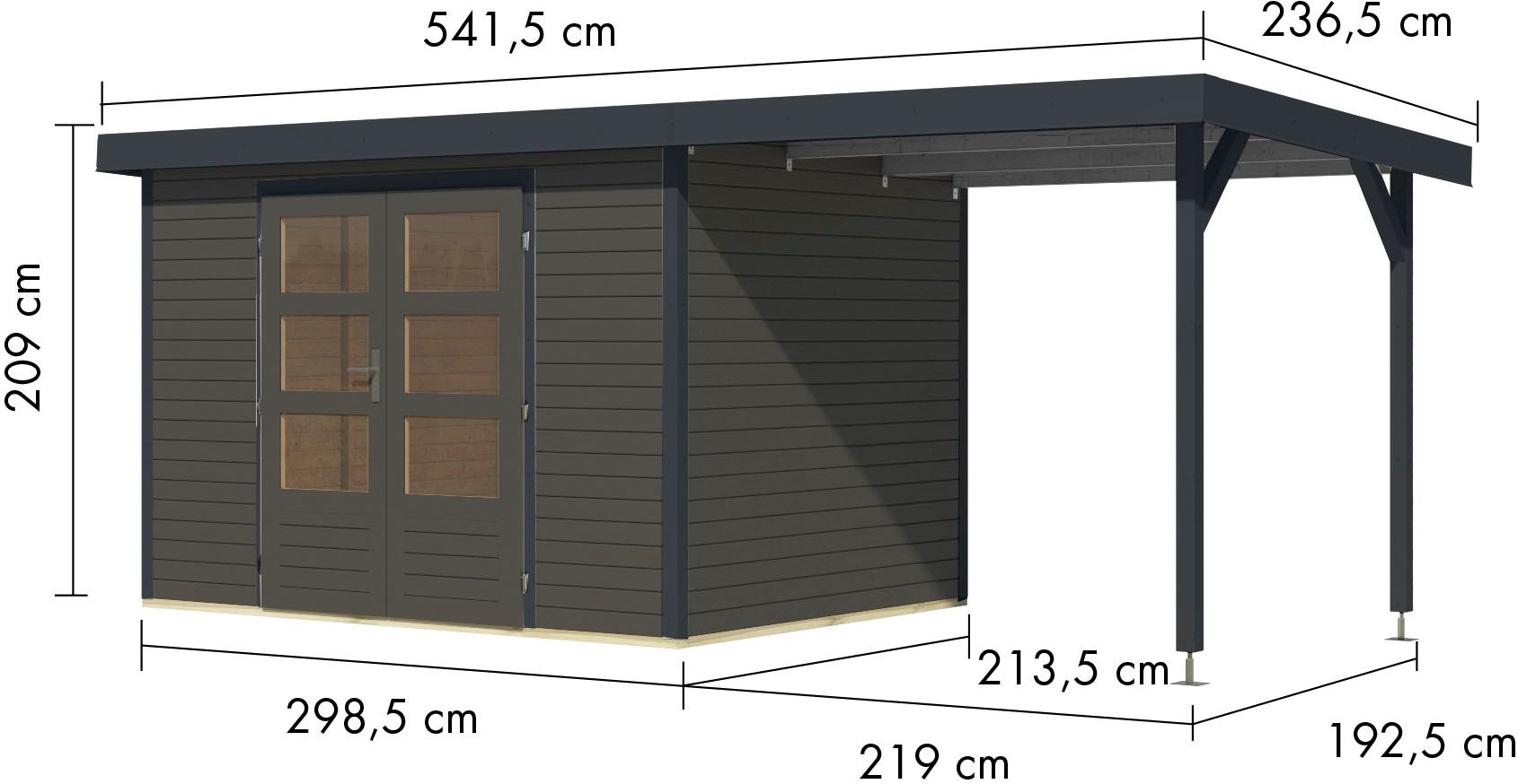 Karibu Gartenhaus »Jupiter 4«, in verschiedenen Farben, mit Anbaudach 2,35 m breit