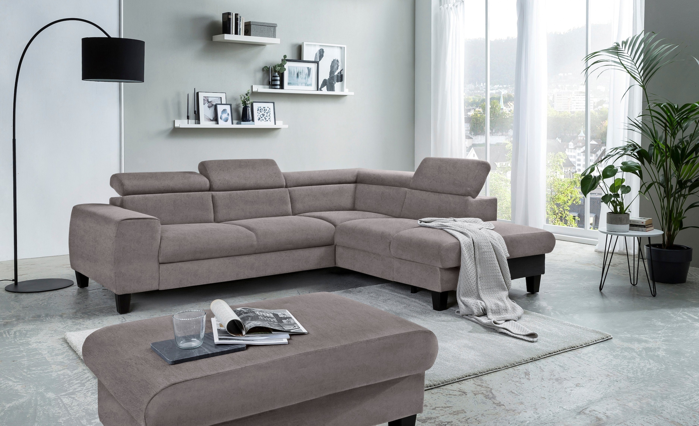COTTA Polstergarnitur »Morven L-Form«, (Set), Set bestehend aus: Ecksofa mit Kopfteilverstellung & Hocker