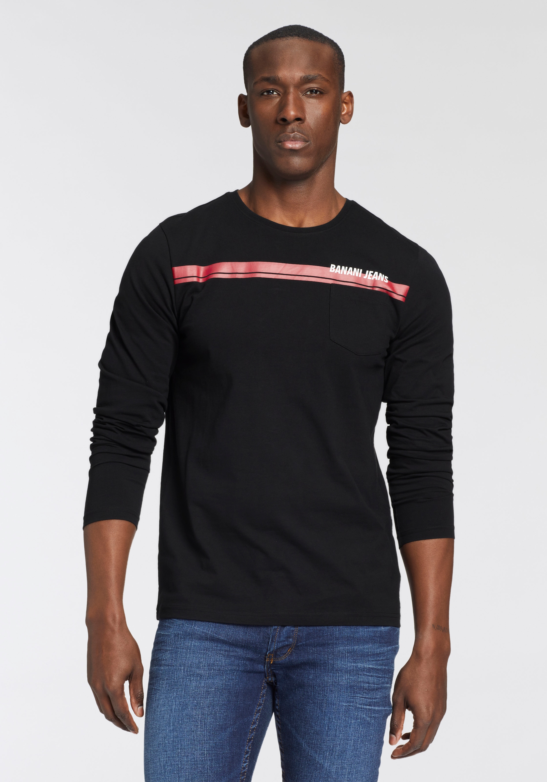 Bruno Banani Langarmshirt, Mit Brusttasche und Frontprint