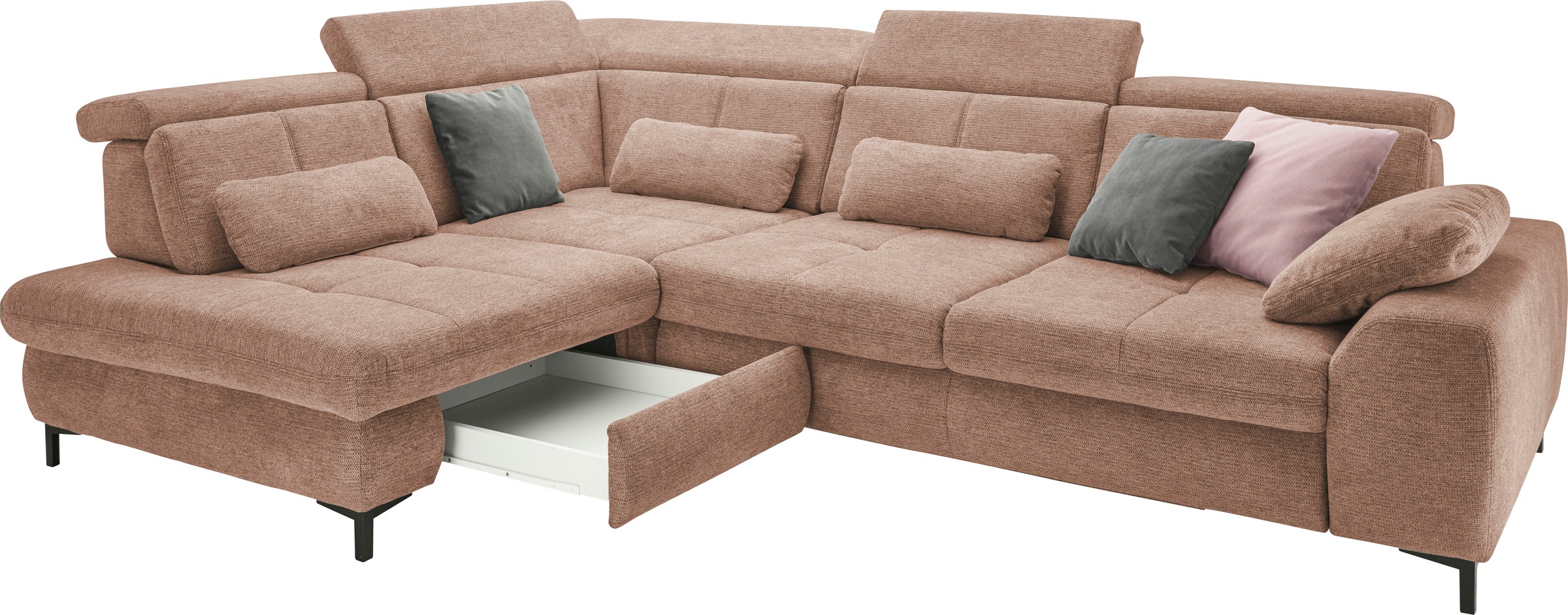 set one by Musterring Ecksofa »SO 3400 Sitzhöhe 47cm oder 49cm, Sitztiefe verstellbar, B/T 317/220 cm« Kaltschaumpolsterung, Flachgewebe, whlw. mit Funktionen, Sitzhöhe 47