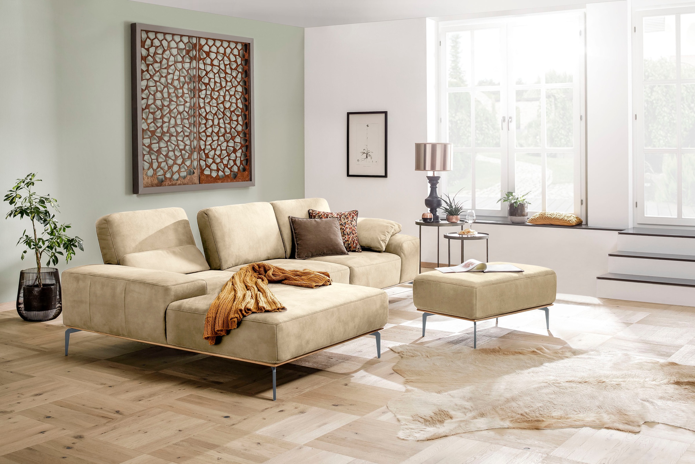 W.SCHILLIG Polsterhocker »run«, mit elegantem Holzsockel, Füße in Silber matt, Breite 75 cm
