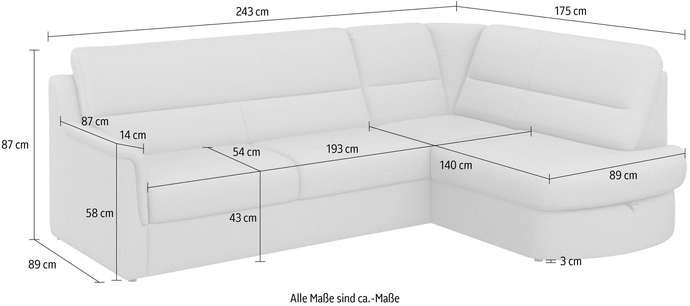 sit&more Ecksofa »Panini L-Form«, wahlweise mit Bettfunktion und Bettkasten