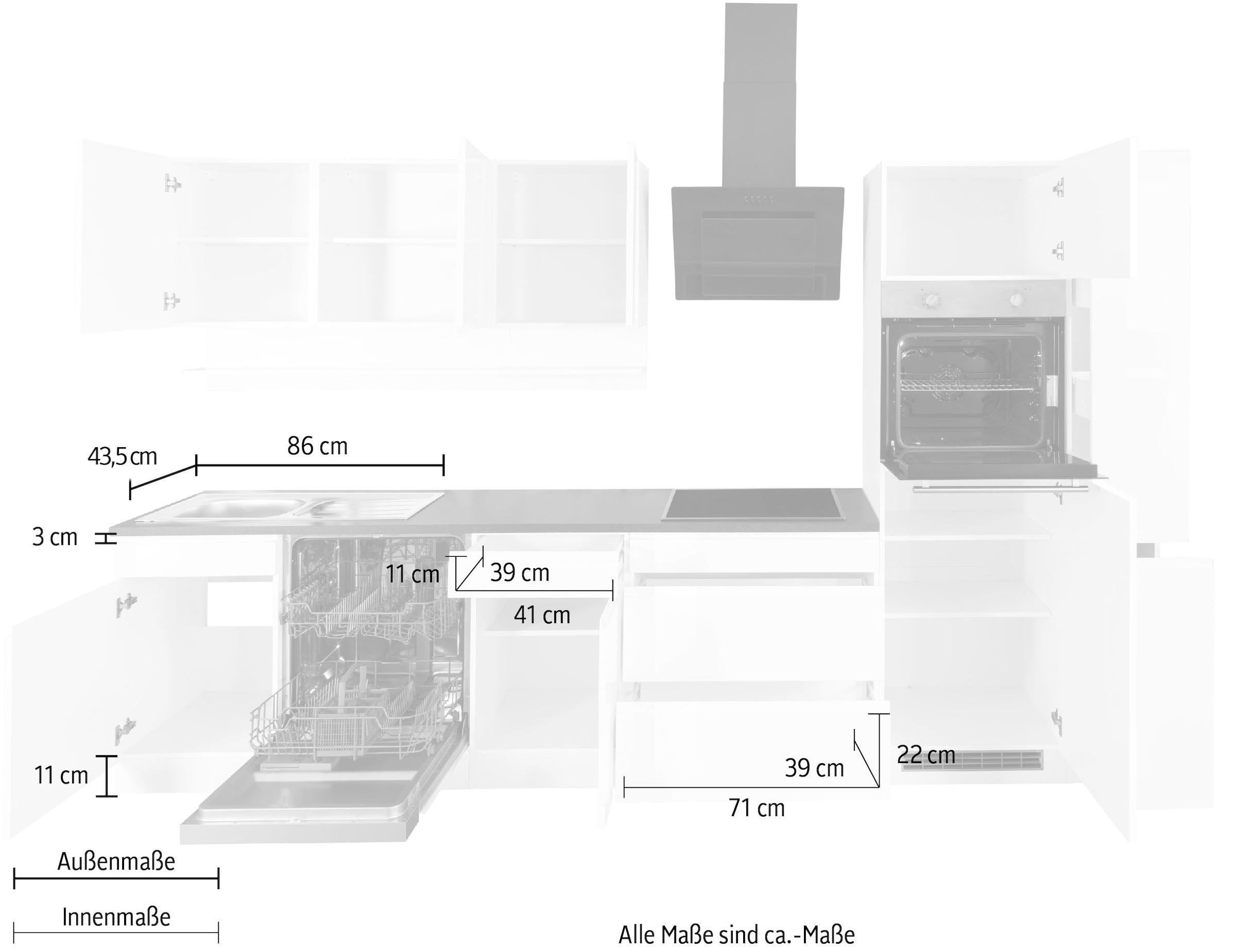HELD MÖBEL Küche »Virginia«, Breite 330 cm, mit E-Geräten auf Rechnung  bestellen