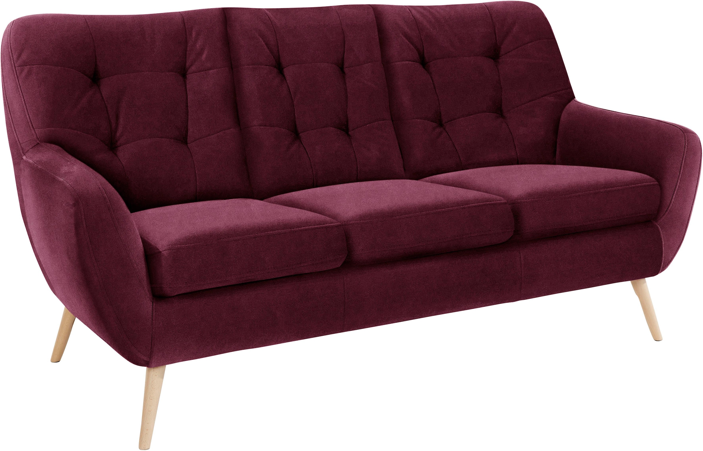 exxpo - sofa fashion 3-Sitzer »Scandi, bequem, aufwendige Rückenpolsterung für mehr Sitzkomfort«, aktuelle Farben in hochwertigen Bezugsqualitäten, Holzfuß