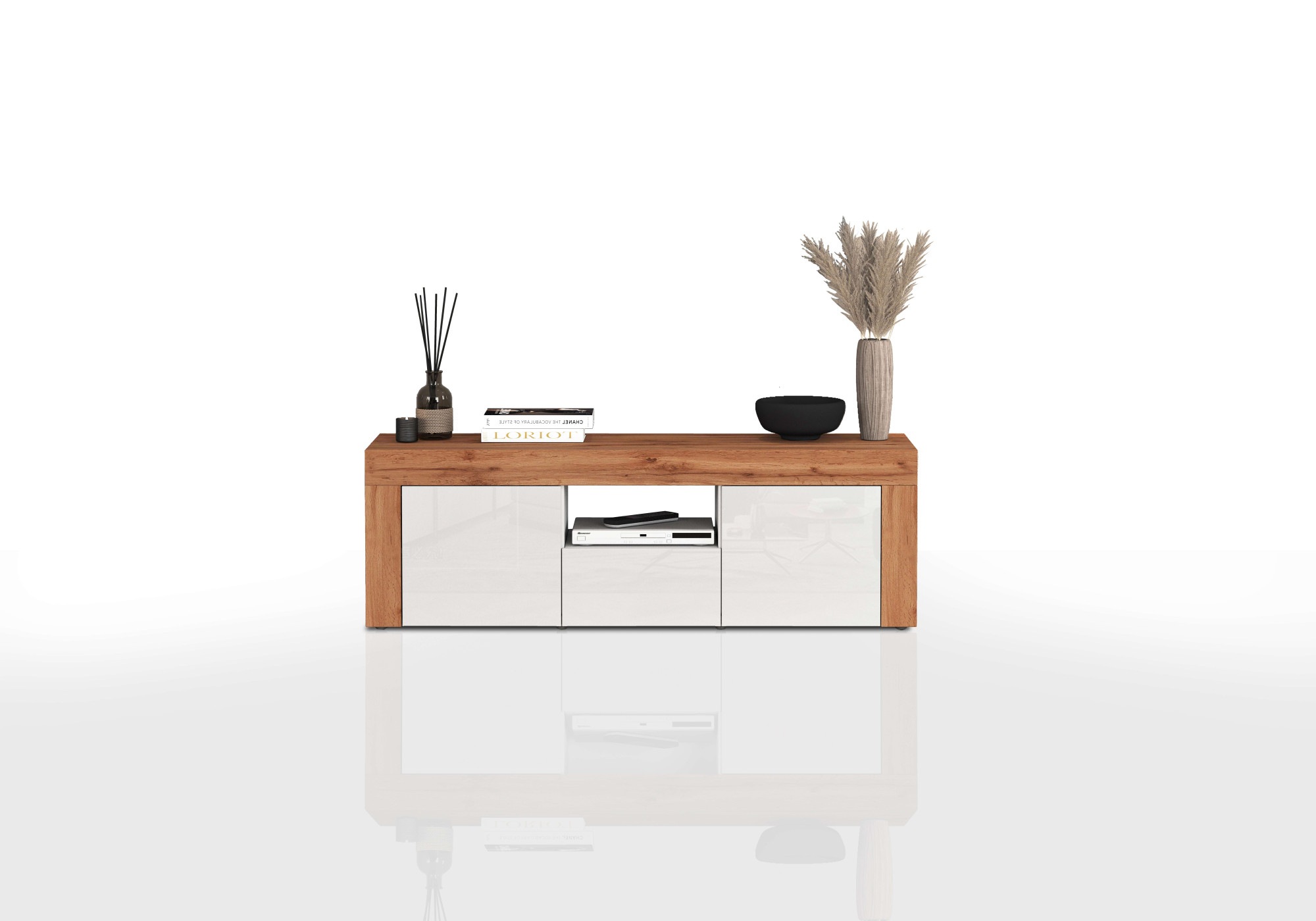 INOSIGN Lowboard »CHRONOS Breite 155 cm mit 2 Türen, 1 Schublade,1 offenes Fach«, (1 St.), TV-Board, Sideboard niedrig, Grifflos mit Push to Open 'Made in Italy'