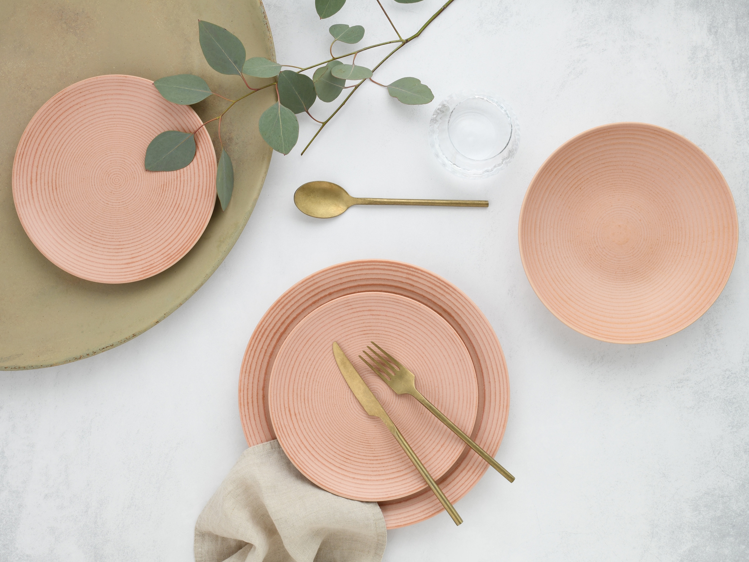 CreaTable Teller-Set »Catania, Tellerset 12-tlg.«, (Set, 12 tlg.), Vintage Farben, Ausdrucksstarkes Relief, Handwerklicher Charakter