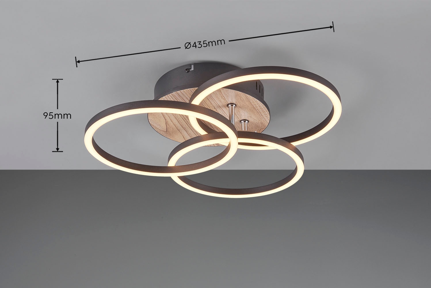 REALITY Leuchten LED Deckenleuchte »Circle«, 1 flammig, Leuchtmittel LED-Board | LED fest integriert, Deckenlampe holzfarb. mit schwenkbaren Ringen / inkl. Fernbedienung