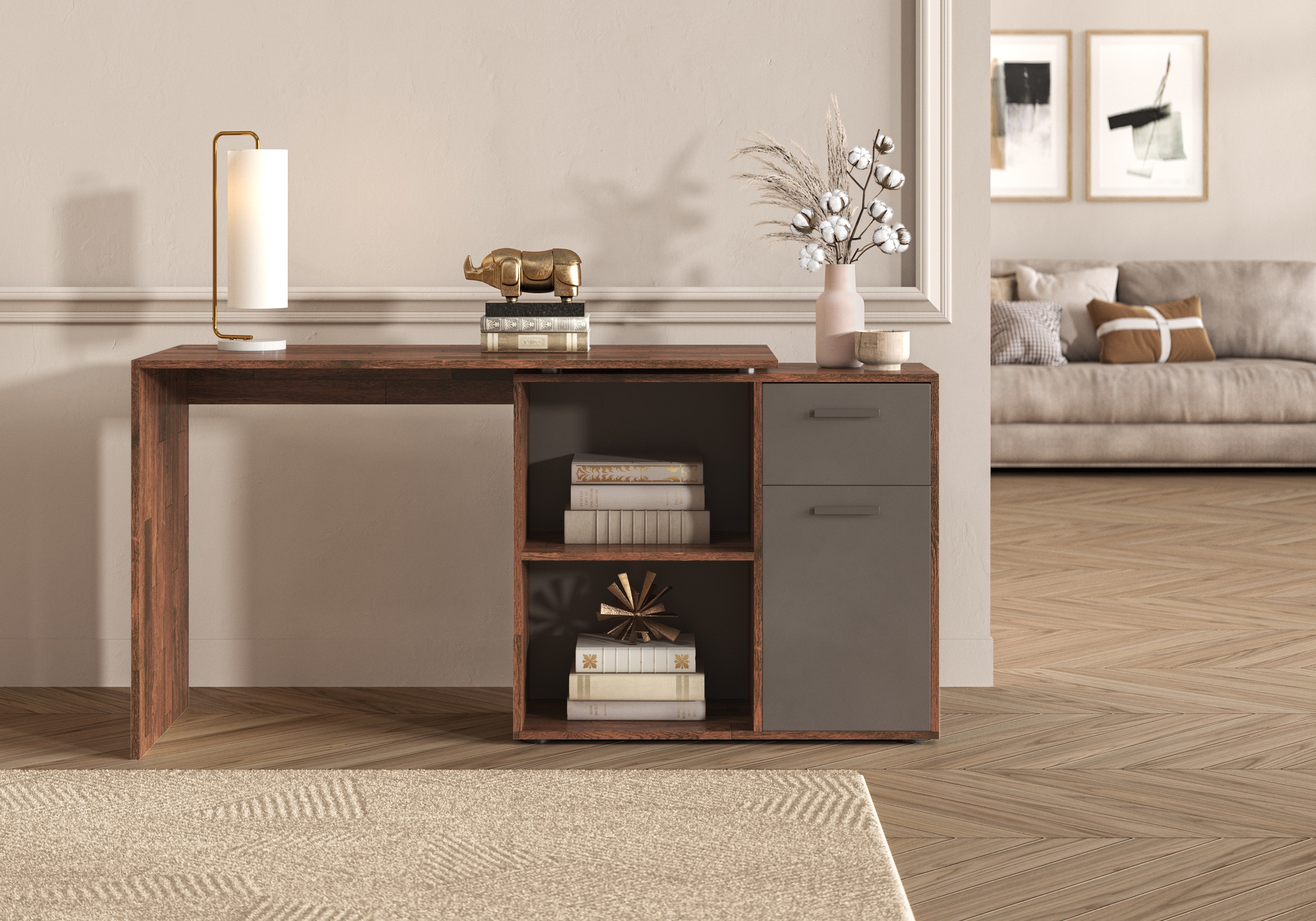 FMD Eckschreibtisch »AUGSBURG«, Schreibtisch/Sideboard m. Stauraum, beidsei günstig online kaufen