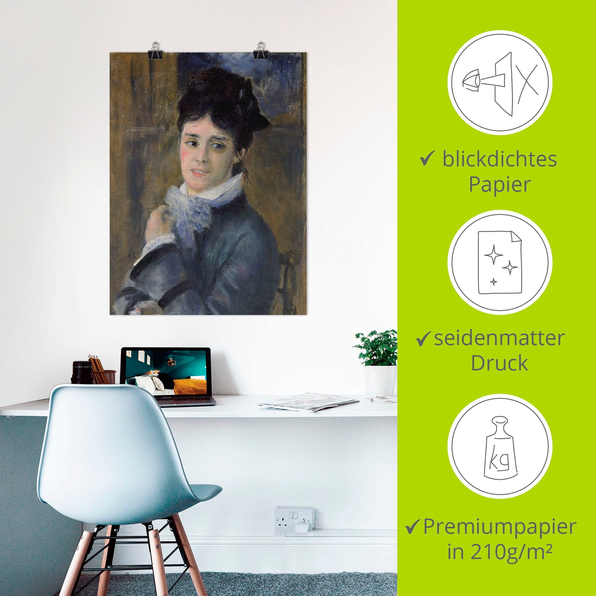Artland Kunstdruck »Bildnis der Madame Claude Monet. 1872«, Frau, (1 St.), als Leinwandbild, Wandaufkleber oder Poster in versch. Größen