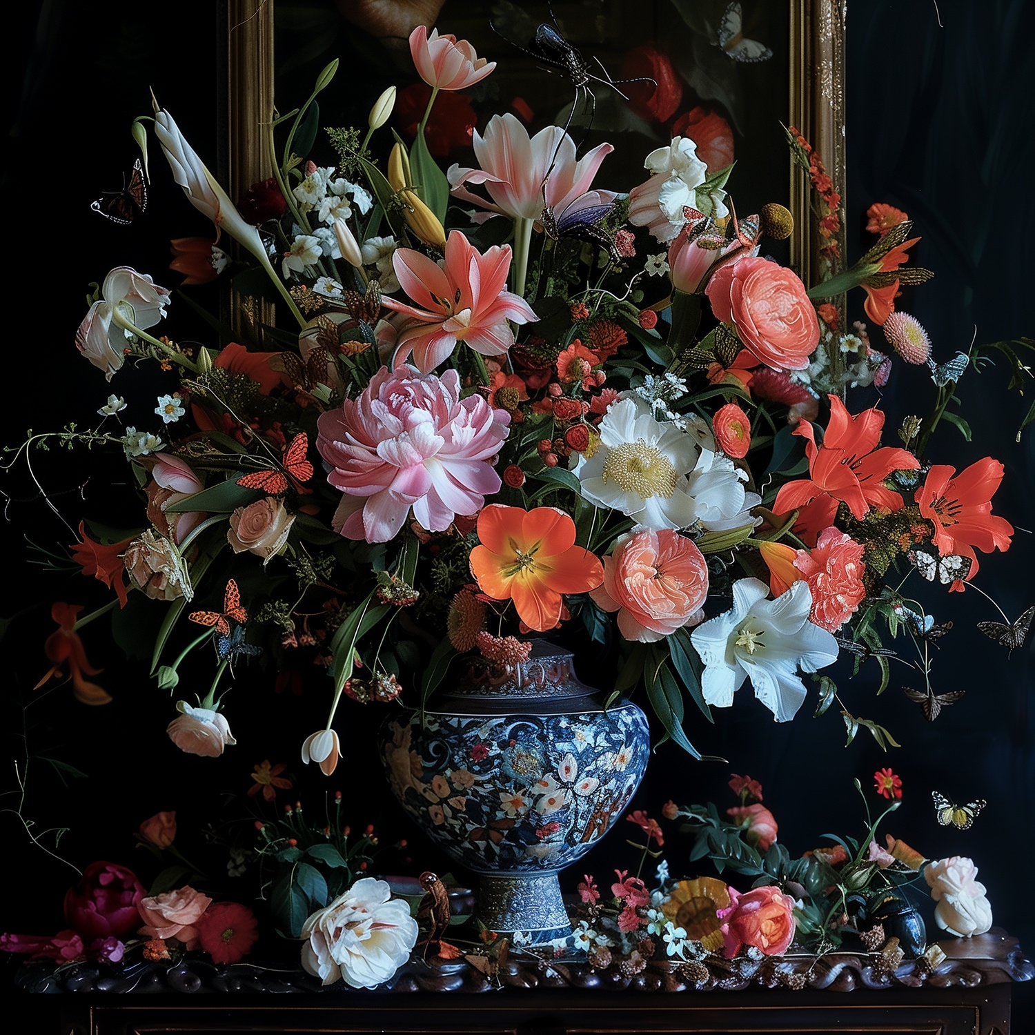 queence Leinwandbild »Blumenstrauß«, Blumen-Blumenbilder-Gemälde-Kunst-Pflanzen-Pflanzenbilder-Romantisch-Stillleben-Vasen-Vasen & Töpfe, (1 St.), Premium-Leinwandstoff, Handarbeit aus Deutschland