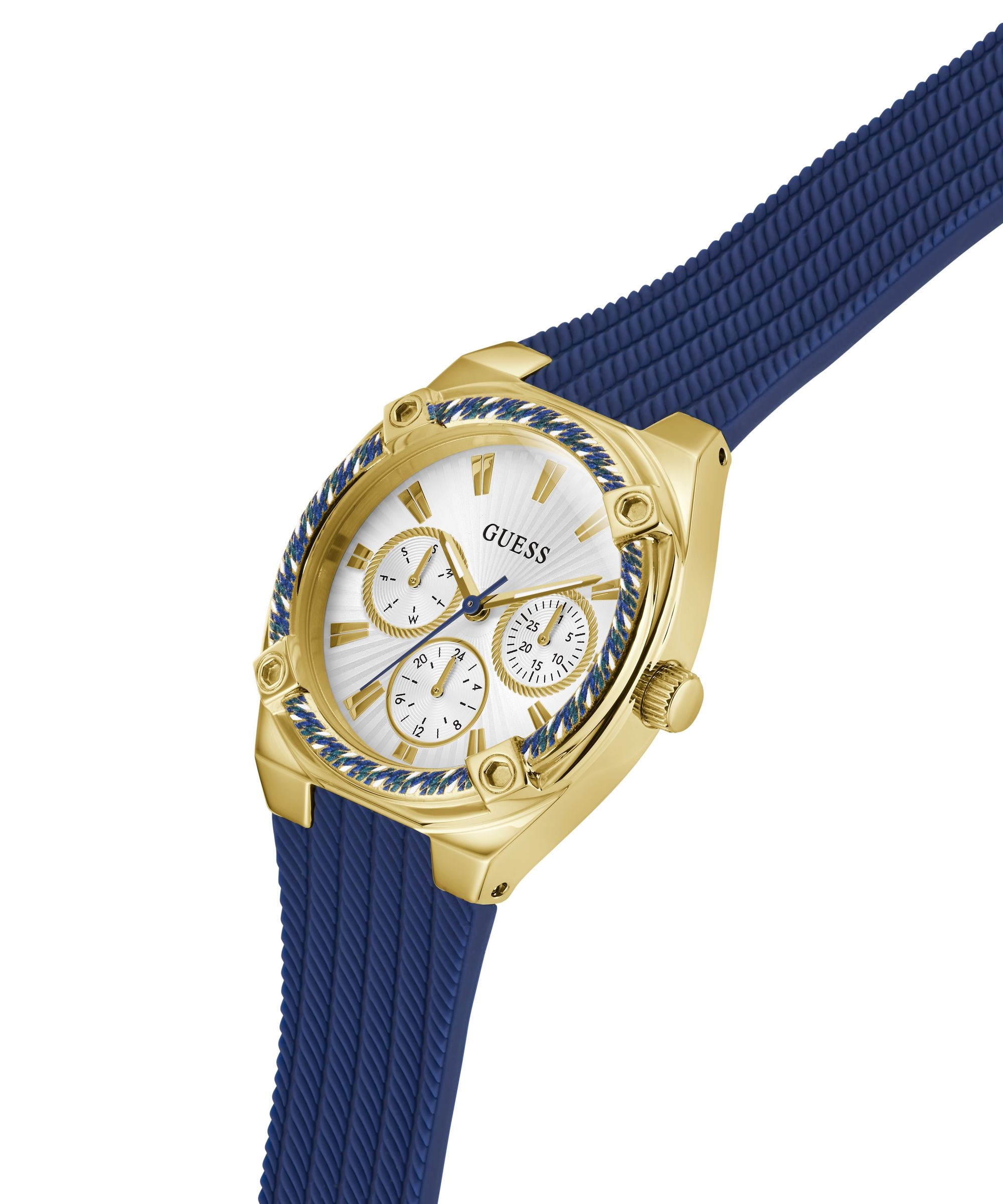 Guess Multifunktionsuhr »SAYLOR« Quarzuhr, Armbanduhr, Damenuhr, Silikonarmband, analog, Wochentag, Tag