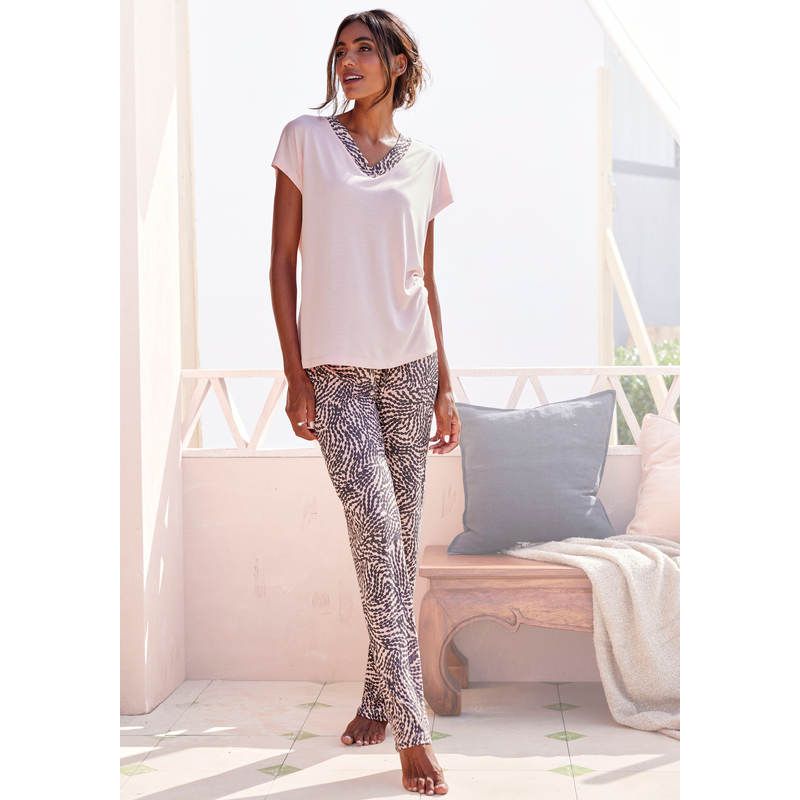 LASCANA Pyjama Set, 2 Stk. tlg., mit gemusterten Details rosa anthrazit gemustert 36/38 36/38 Pyjama mit gemusterten Details