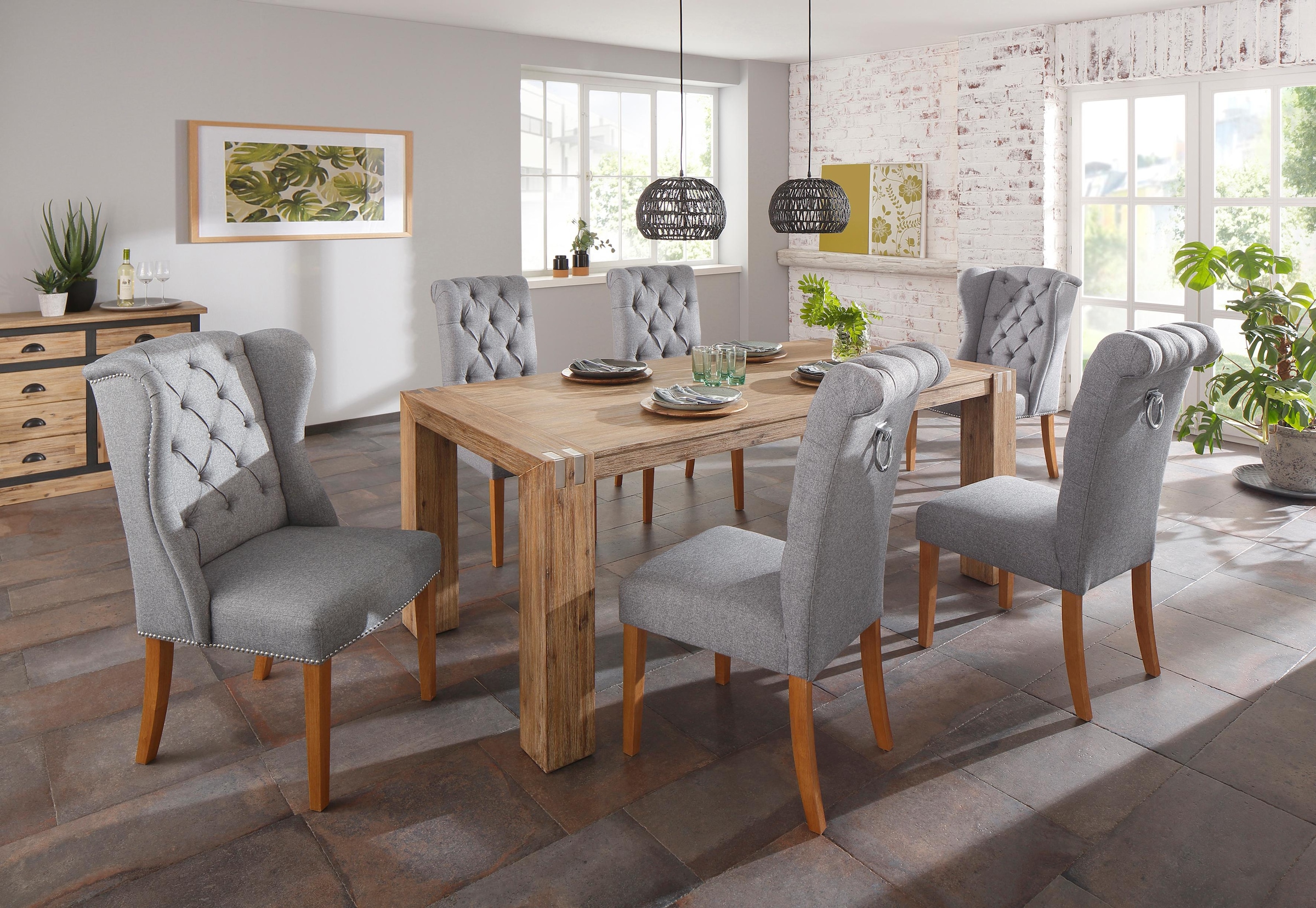Home affaire Esszimmerstuhl »Liao, TOPSELLER!, OTTOs Choice«, (Set), Webstoff-Struktur (100% Polyester), 2er-Set, mit edler Knopfheftung in der Rückenlehne