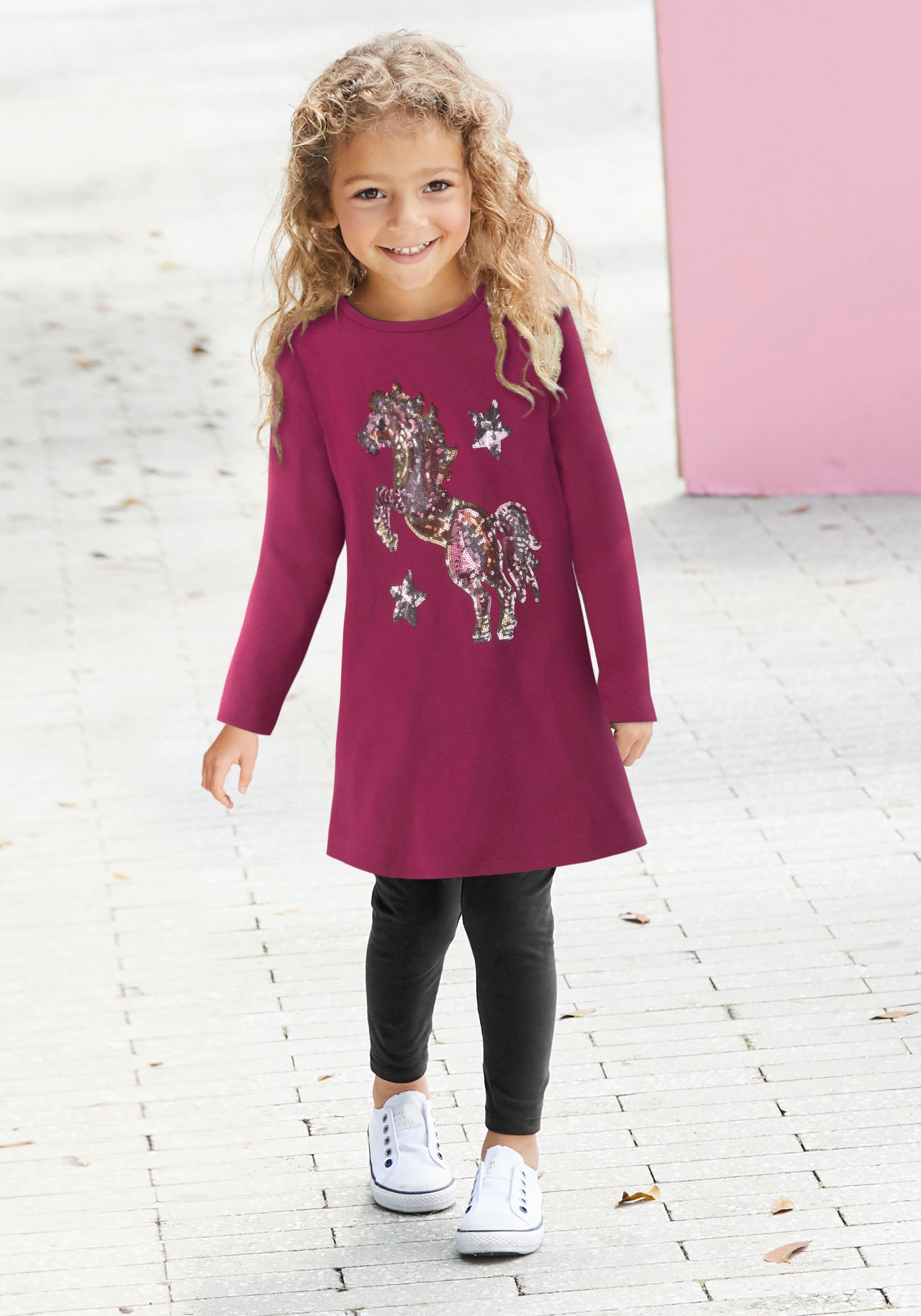 mit jetzt Pferdemotiv KIDSWORLD aus schönem Form Pailletten in langer im Langarmshirt, %Sale