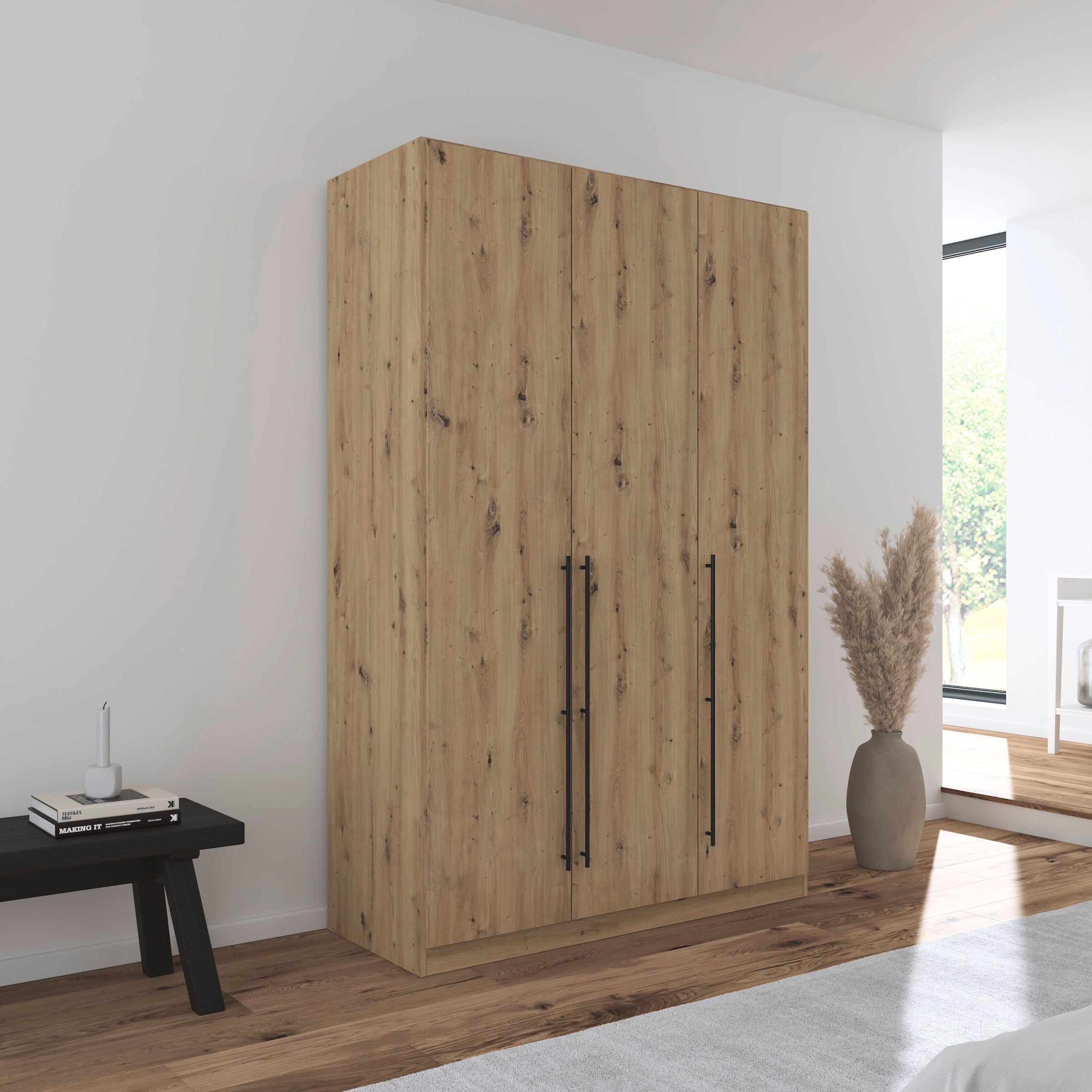 rauch Kleiderschrank »Drehtürenschrank Schrank Garderobe Wäscheschrank Schlafzimmer AVOLA«, (in 3 verschiedenen Ausstattungen BASIC/CLASSIC/PREMIUM), mit hochwertigen Stangengriffen in Schwarz aus Metall MADE IN GERMANY