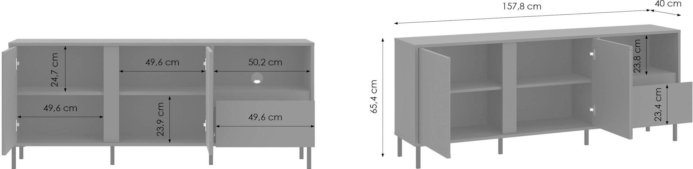 Home affaire Lowboard »AVENALE« Lowboard mit Metallfüßen, Breite 158 cm, Fronten geriffelt