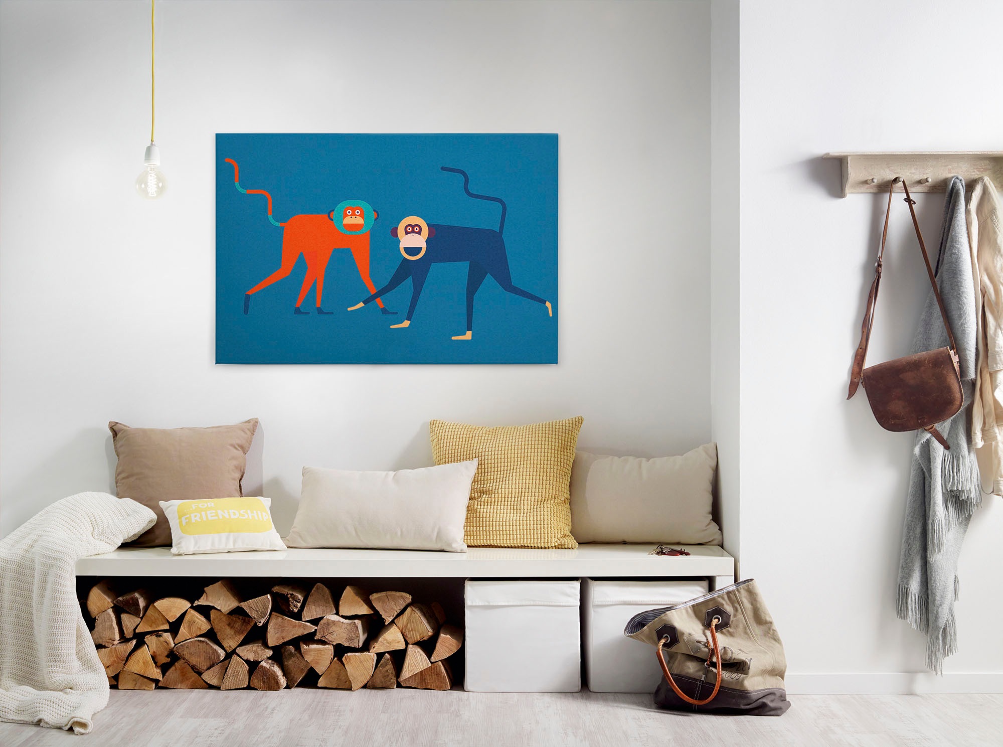 Bricoflor Affen Bild Auf Leinwand In Blau Und Orange Ausgefallenes Wandbild günstig online kaufen