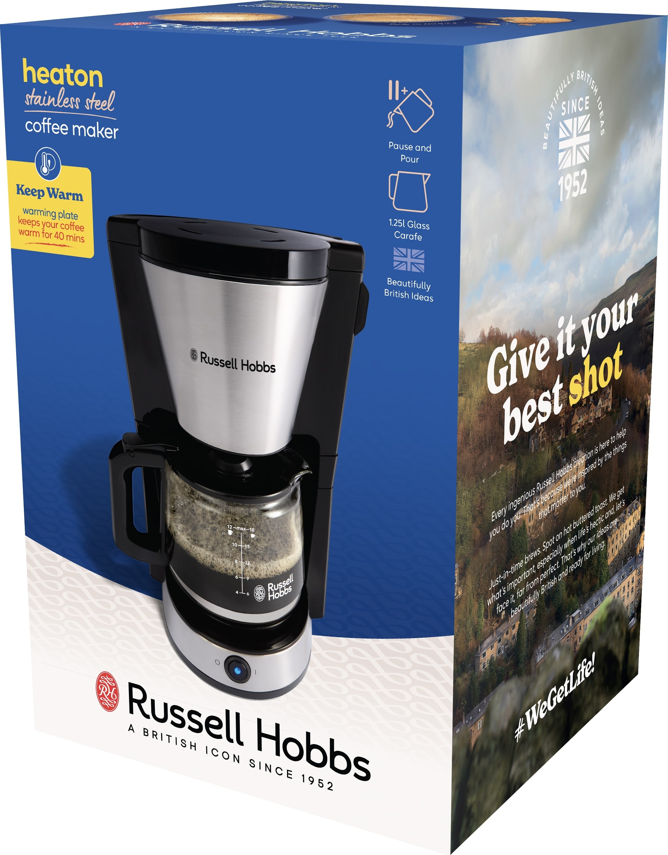 RUSSELL HOBBS Filterkaffeemaschine »27390-56 Heaton«, Korbfilter, aus Edelstahl, Glaskanne, Warmhaltefunktion