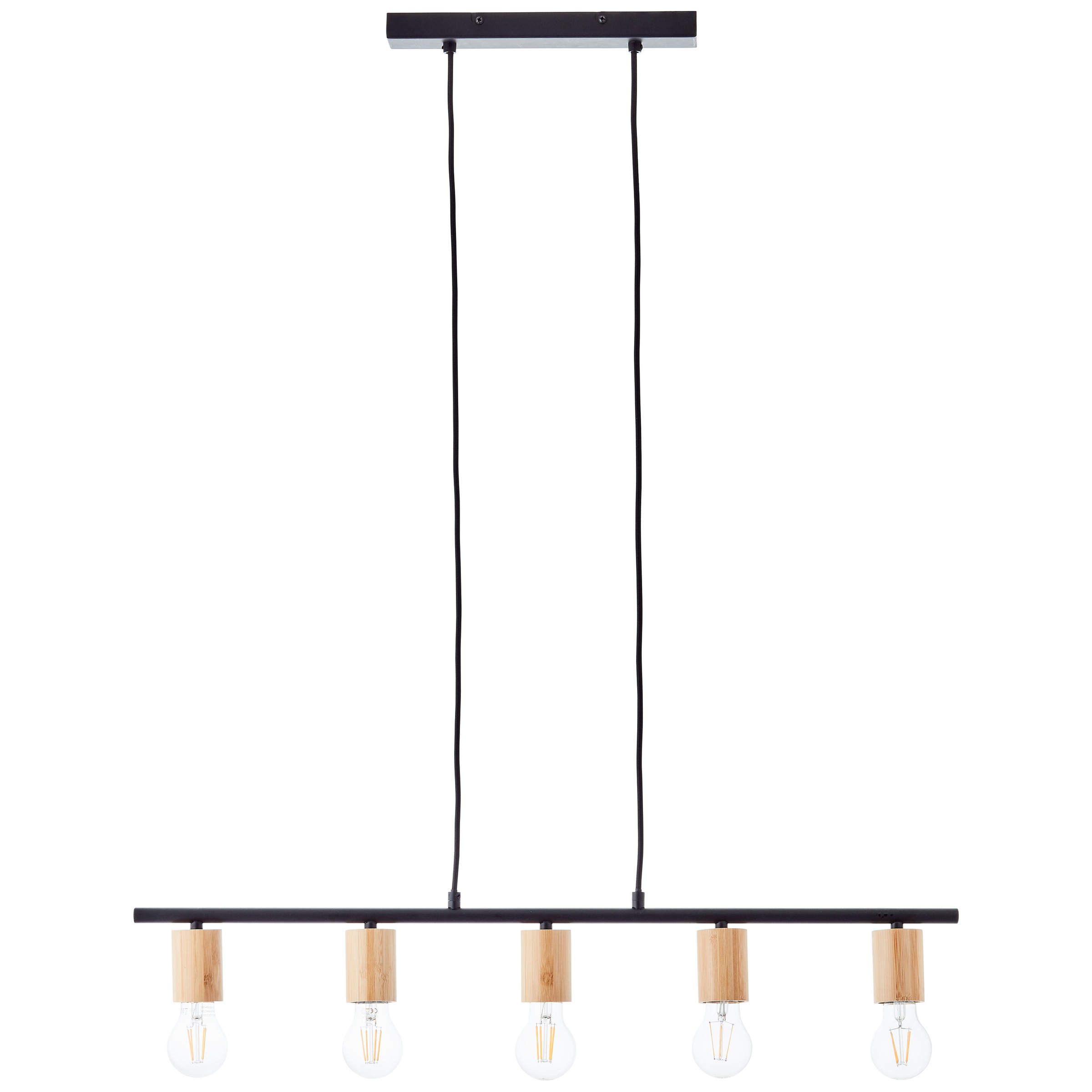 Brilliant Pendelleuchte »Kerry«, 5 flammig, Leuchtmittel E27 | ohne Leuchtmittel, 113 x 80 x 5 cm, 5 x E27, kürzbar, Metall/Bambus, schwarz/natur