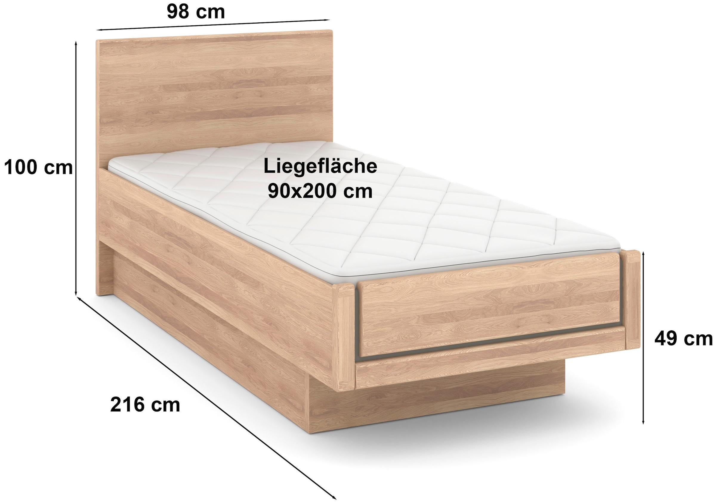 Musterring Holzbett »Sorrent, Bettgestell, Bettrahmen, teilmassiv Eiche«, (MADE IN GERMANY), Eiche teilmassiv, Liegehöhenverstellung, in schwebender Optik