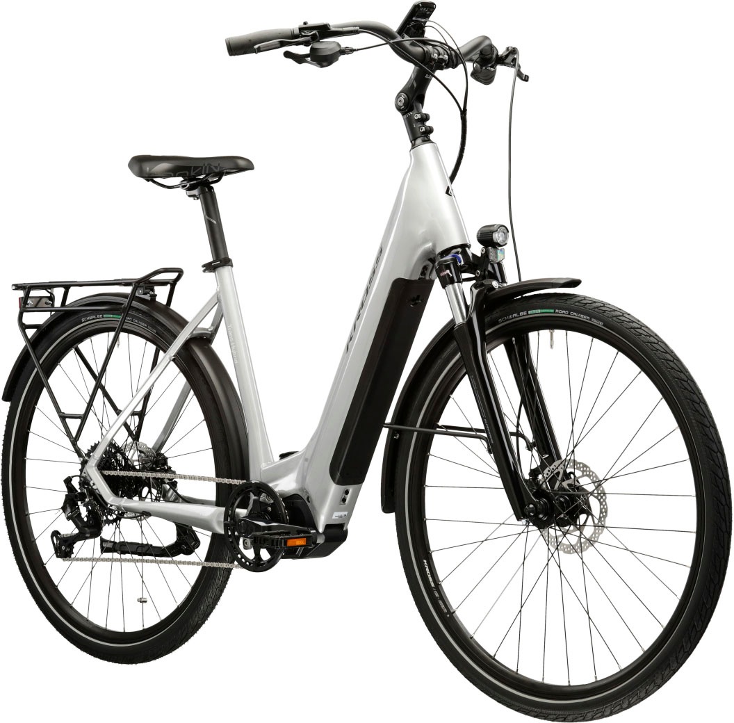 Kross E-Bike »KROSS E-Trekkingrad Trans 5.0 28" silber 9 Gänge«, 9 Gang, microSHIFT, ADVENT M619, Mittelmotor 250 W, Pedelec, Elektrofahrrad für Damen und Herren