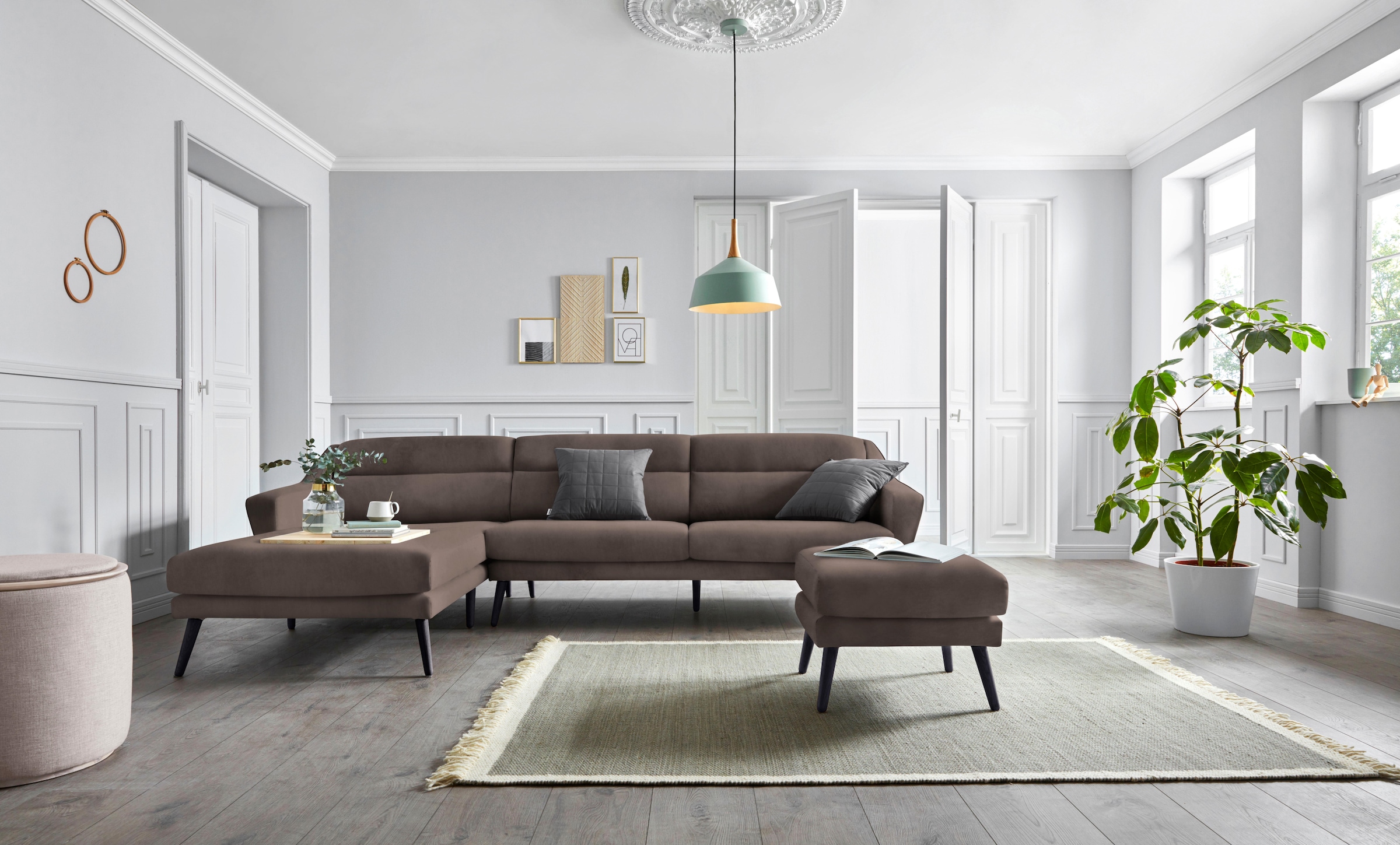 OTTO home Ecksofa »Bille L-Form« mit Naht im Rückenkissen und Beinen aus Ei günstig online kaufen