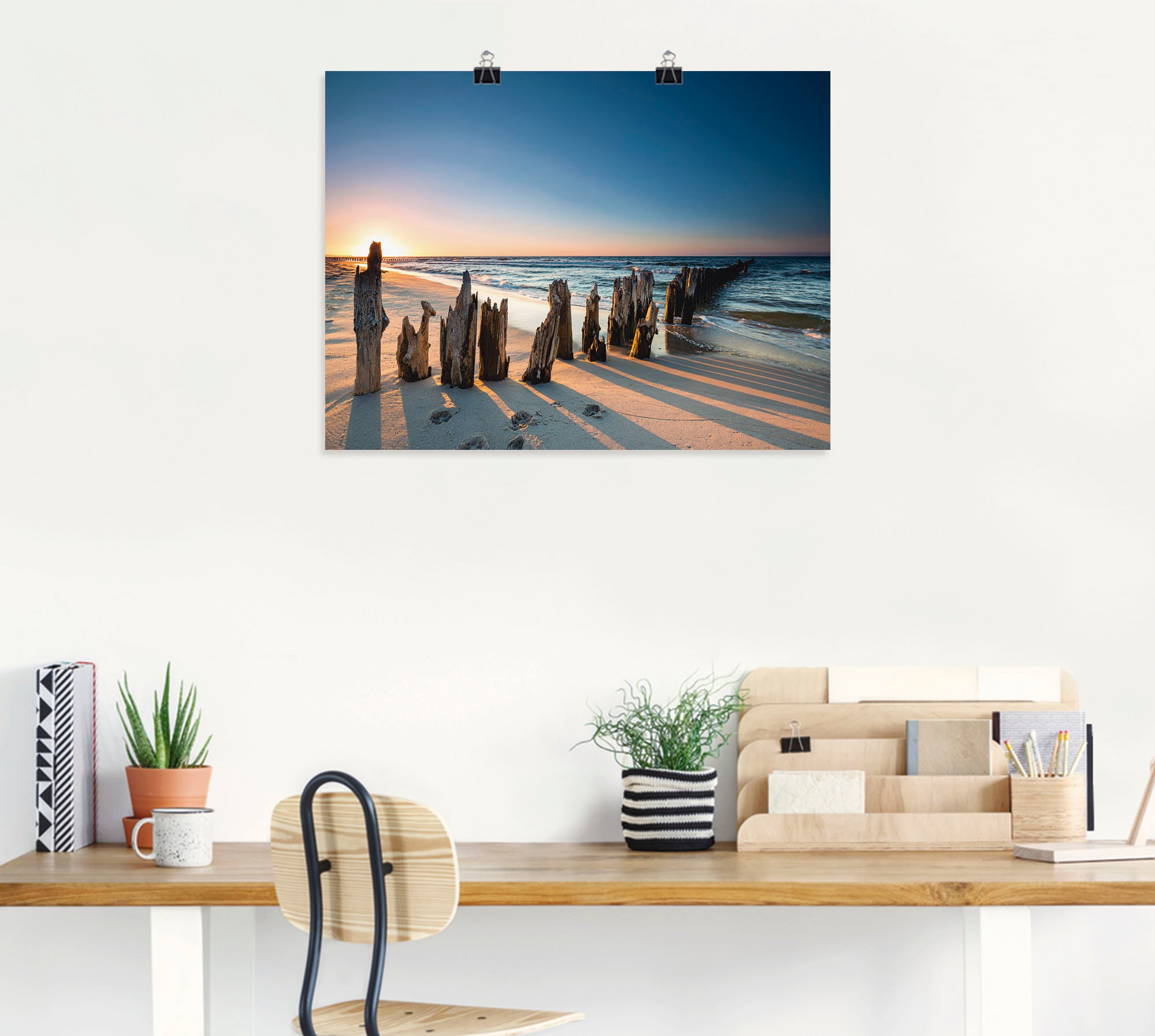 Artland Wandbild »Sonnenuntergang Strand Wellenbrecher«, Meer Bilder, (1 St.), als Alubild, Outdoorbild, Leinwandbild, Poster, Wandaufkleber