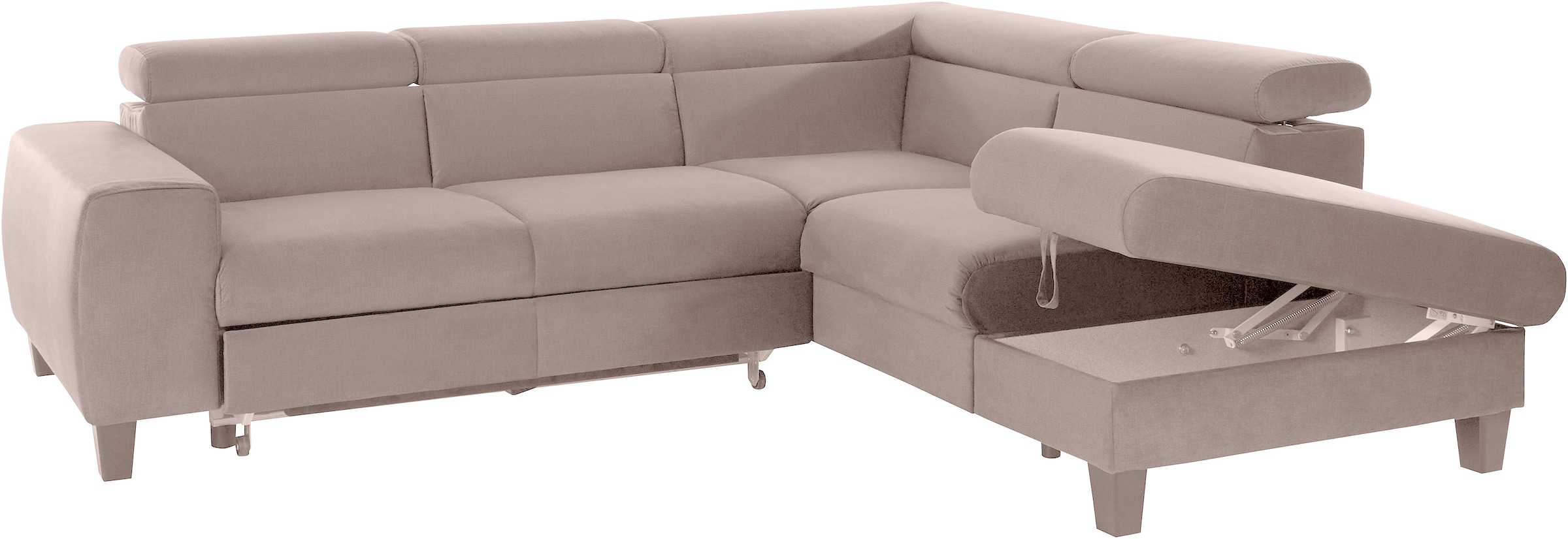 COTTA Ecksofa »Morven L-Form mit Kopfteilverstellung«, wahlweise mit Bettfunktion, Bettkasten & Wireless-Charger