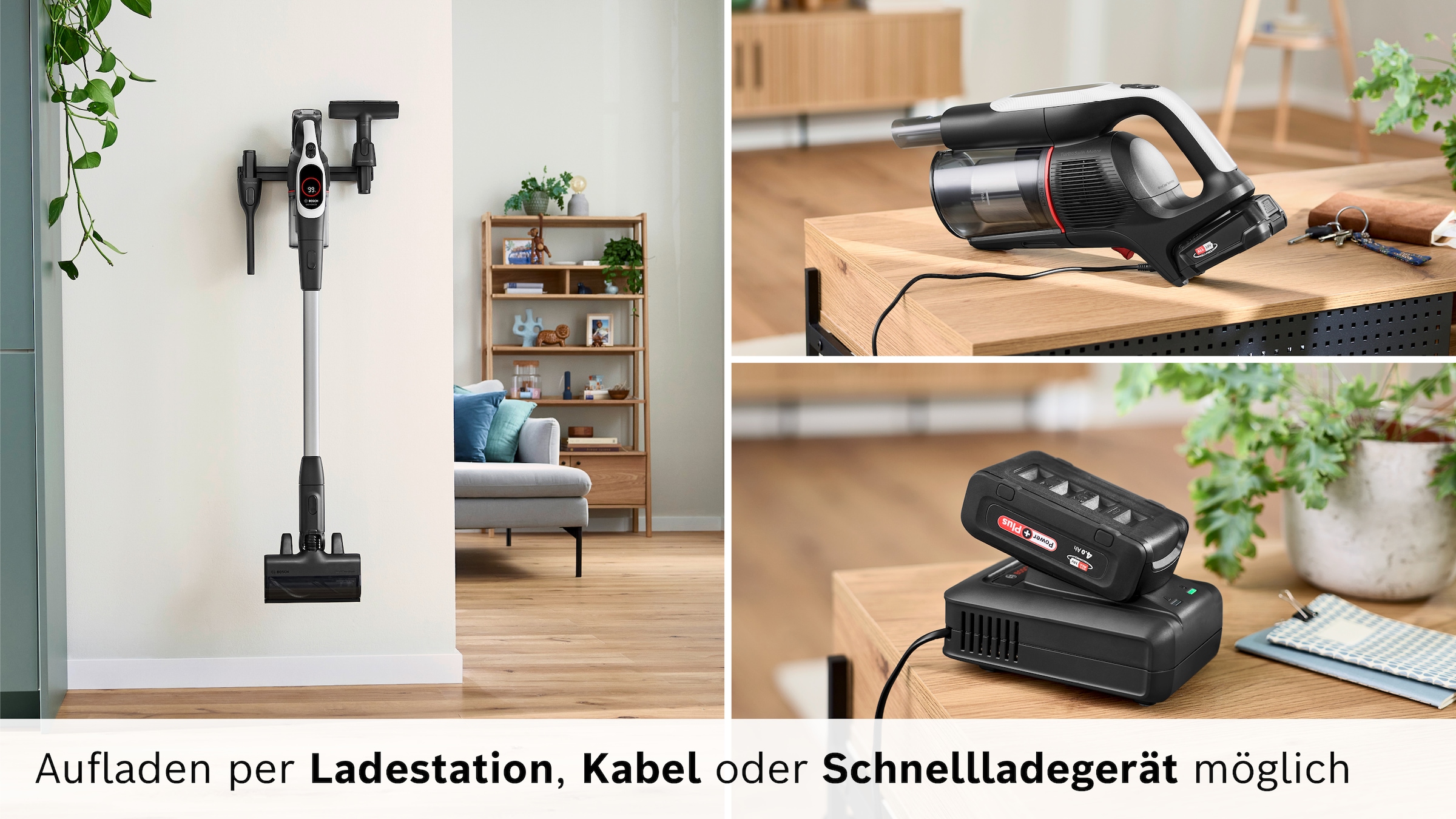 BOSCH Akku-Stielstaubsauger »BTS942WQC« LED-Licht, HEPA-Filtersystem, Schnellladegerät, 2 Akkus, weiß