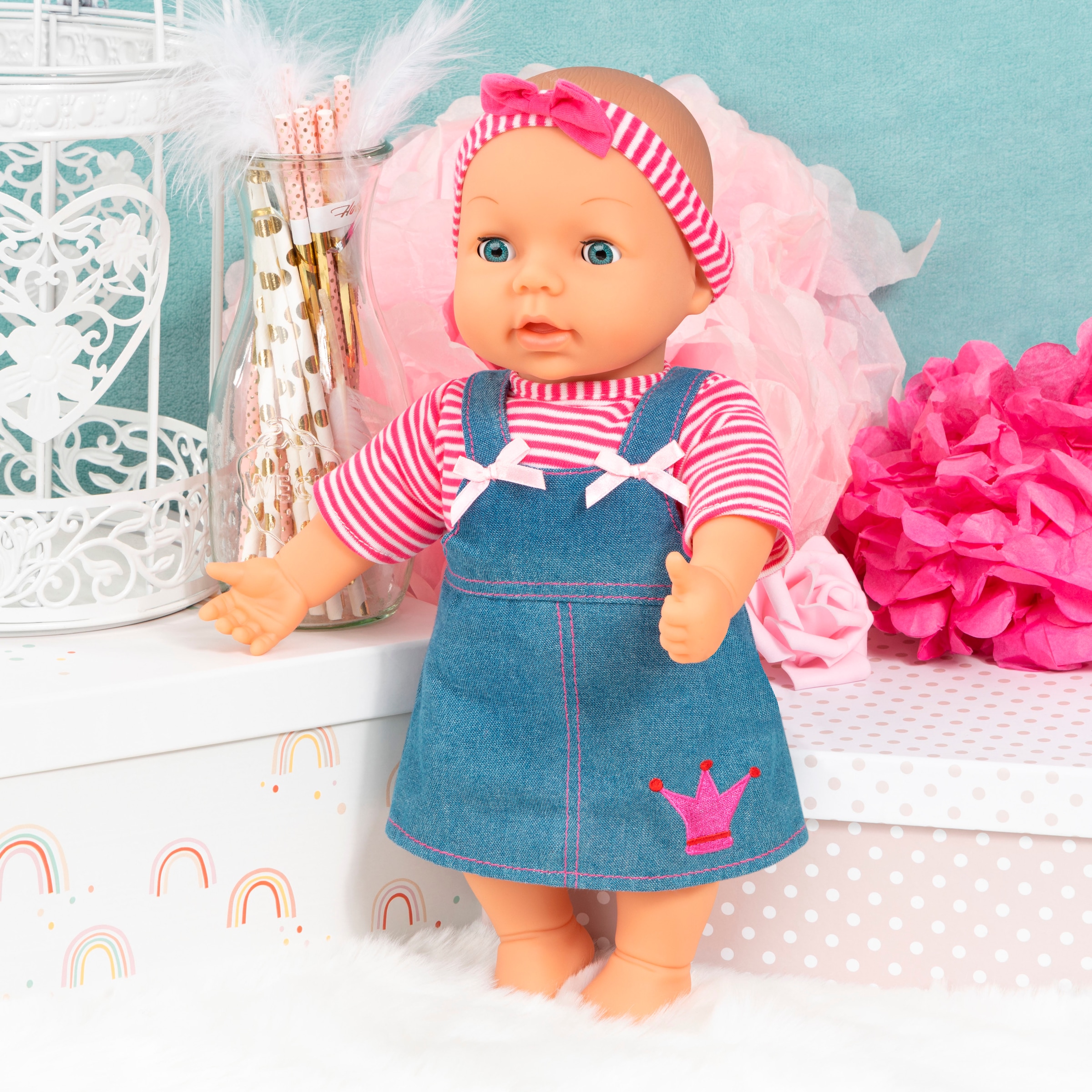 Bayer Puppenkleidung »Jeanskleid«, (Set, 3 tlg.)