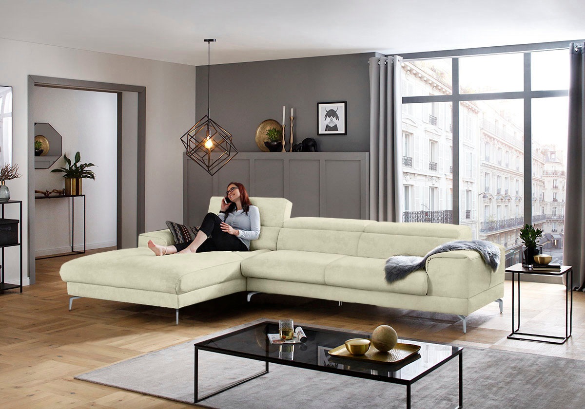 W.SCHILLIG Ecksofa »piedroo, Designsofa mit tollem Sitzkomfort, bequem und elegant, L-Form«, Kopfteilverstellung, wahlweise mit Sitztiefenverstellung, Breite 343cm