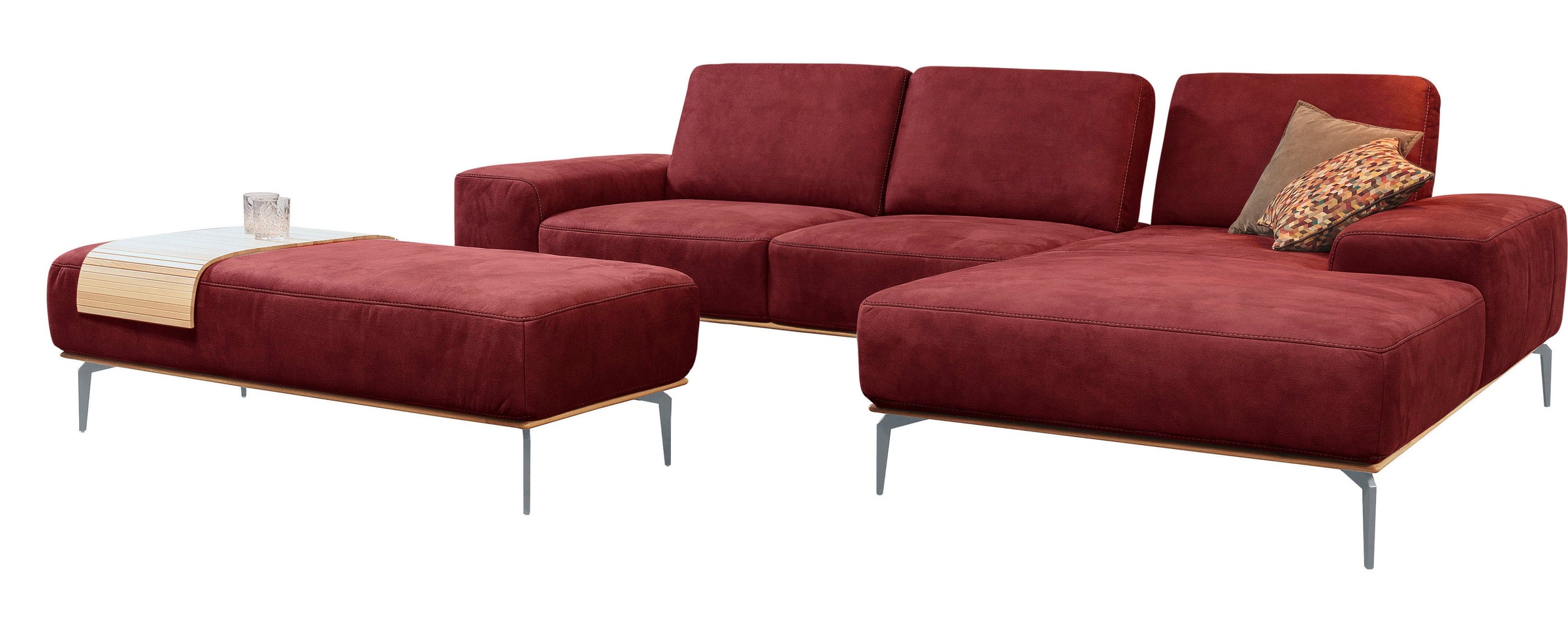 W.SCHILLIG Ecksofa »run, Designsofa mit tollem Sitzkomfort, bequem, L-Form«, mit elegantem Holzsockel, Füße in Silber matt, Breite 319 cm