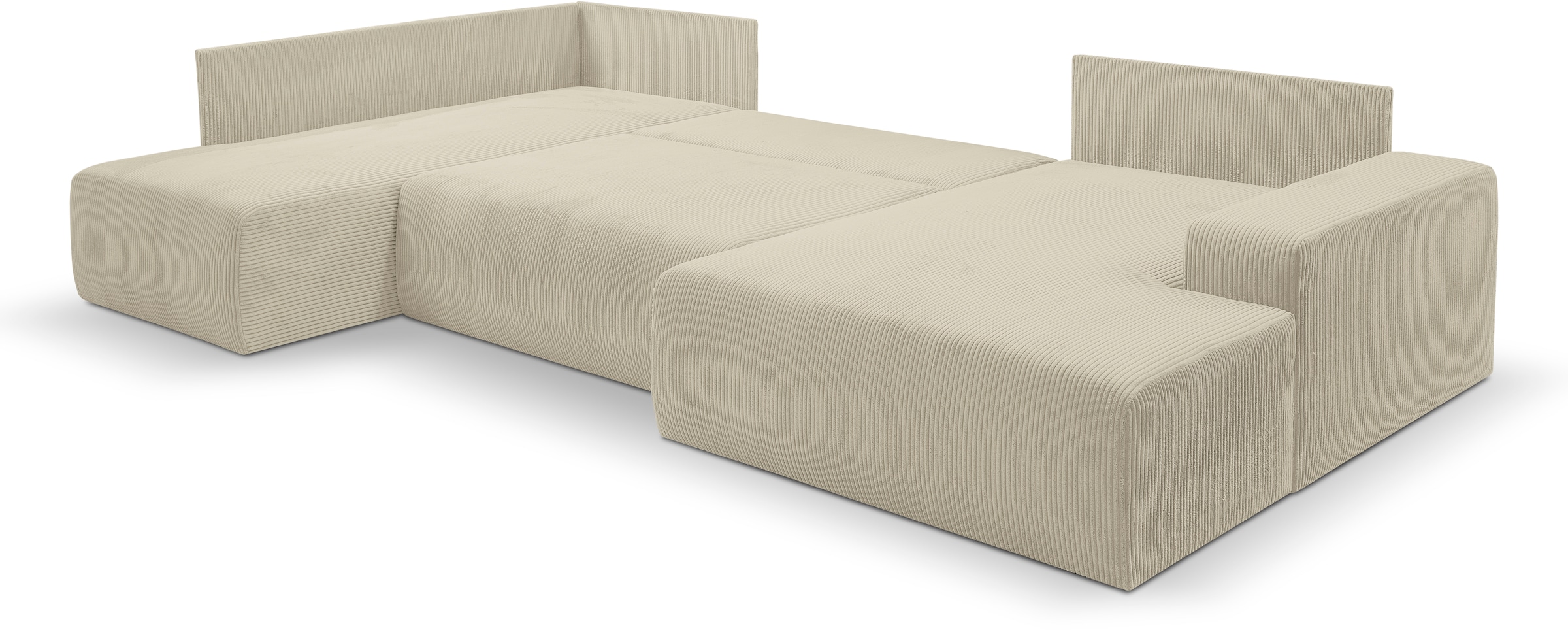 WERK2 Wohnlandschaft »Rotterdam-U, U-Form, in kuschelweichem Cord oder Breitcord«, Design Sofa mit Schlaffunktion & Bettkasten, Cord, Natur