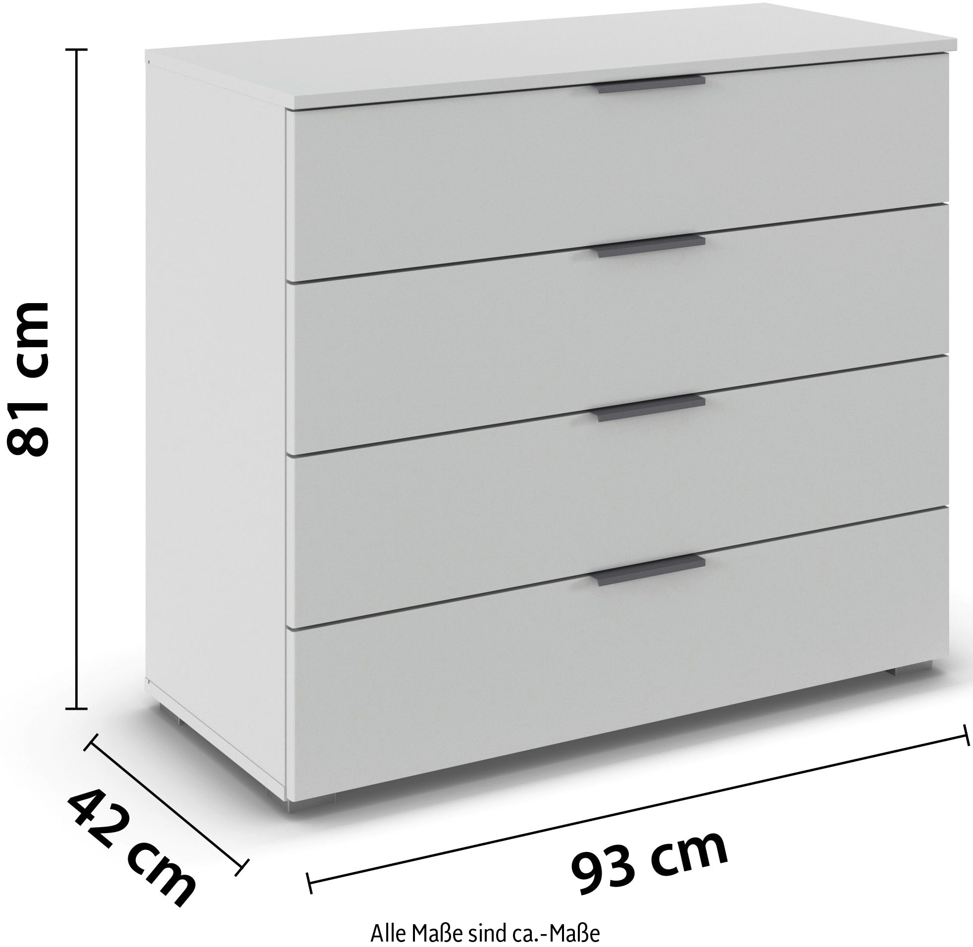 rauch Schubkastenkommode »Sideboard Schubladenkommode AGORDO mit Dekor- oder Hochglanzfront«, (in zwei Griff-Farben), Breite 93 cm mit 4 großen Schubladen für viel Stauraum MADE IN GERMANY