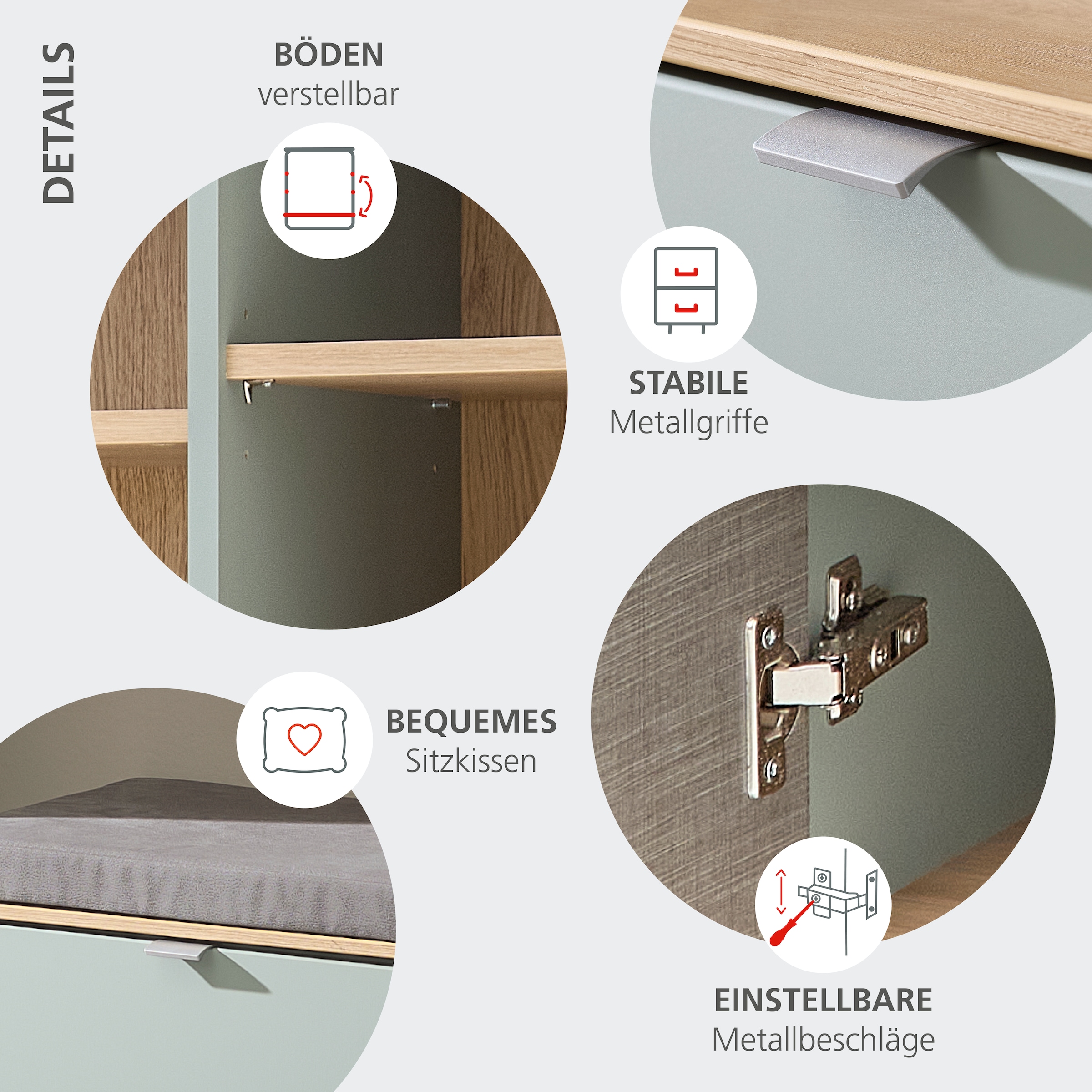 Innostyle Garderobenschrank »BARI Garderobenschrank mit Spiegel, BxHxT 78x202x38 cm«, (1 St.), 2 türig, 10 Fächer, Softclose, ABS Kantenschutz, Kleiderstange