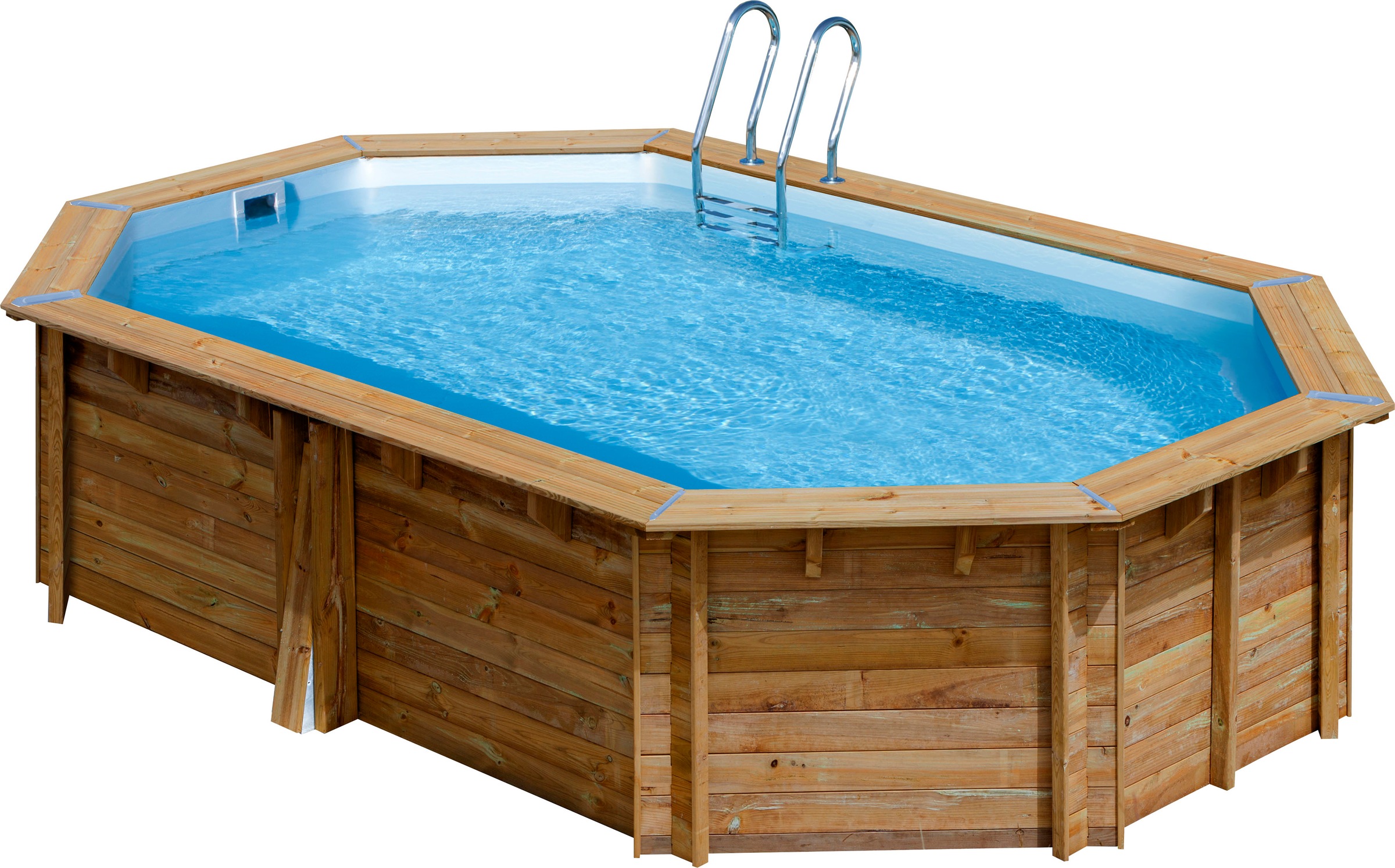 Gre Achteckpool »SAFRAN 2 mit Edelstahlleiter« Kiefernholz, BxLxH: 395x620x136 cm