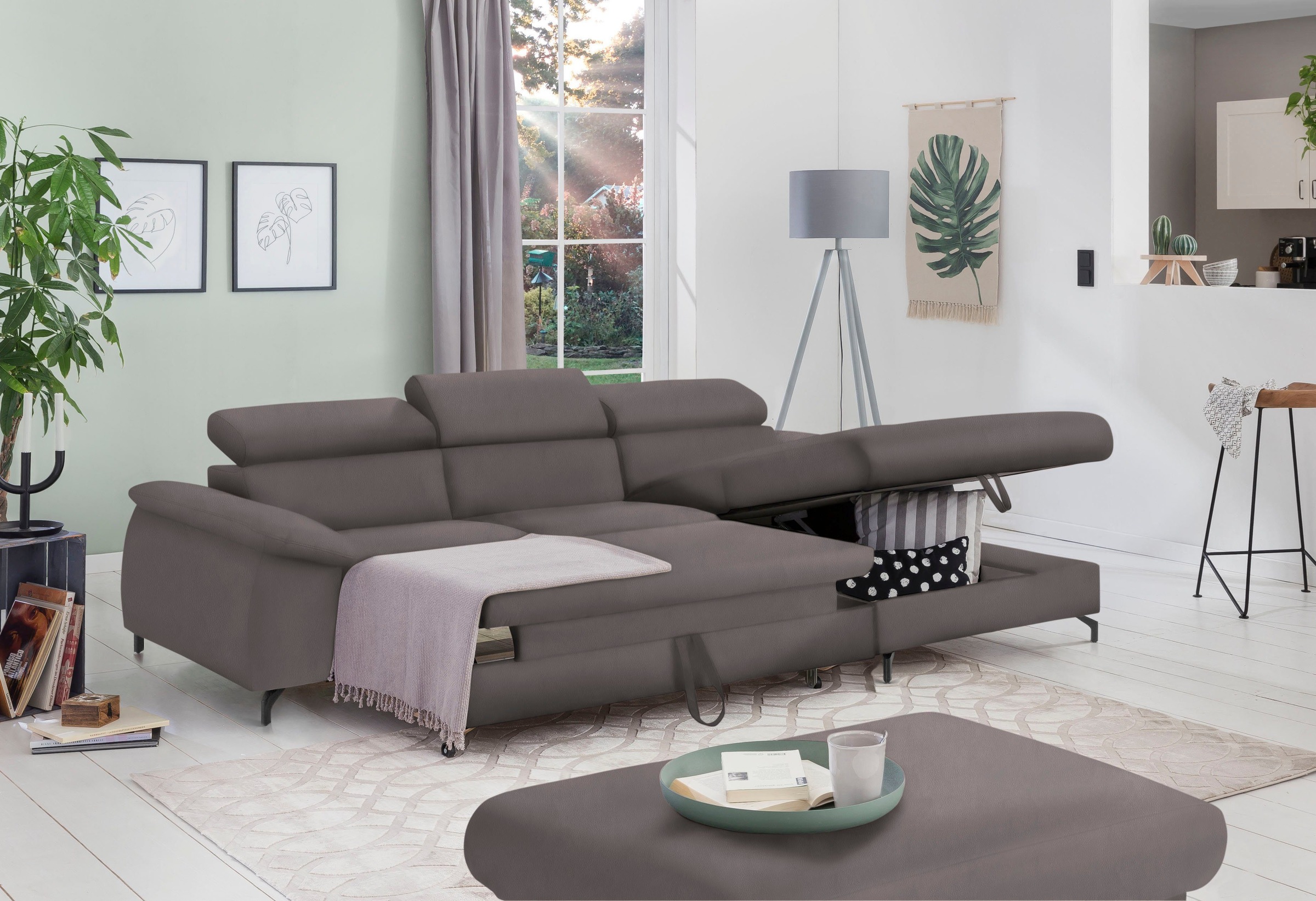 COTTA Polstergarnitur »Komaris L-Form«, (Set), Set bestehend aus: Ecksofa mit Kopfteilverstellung & Hocker