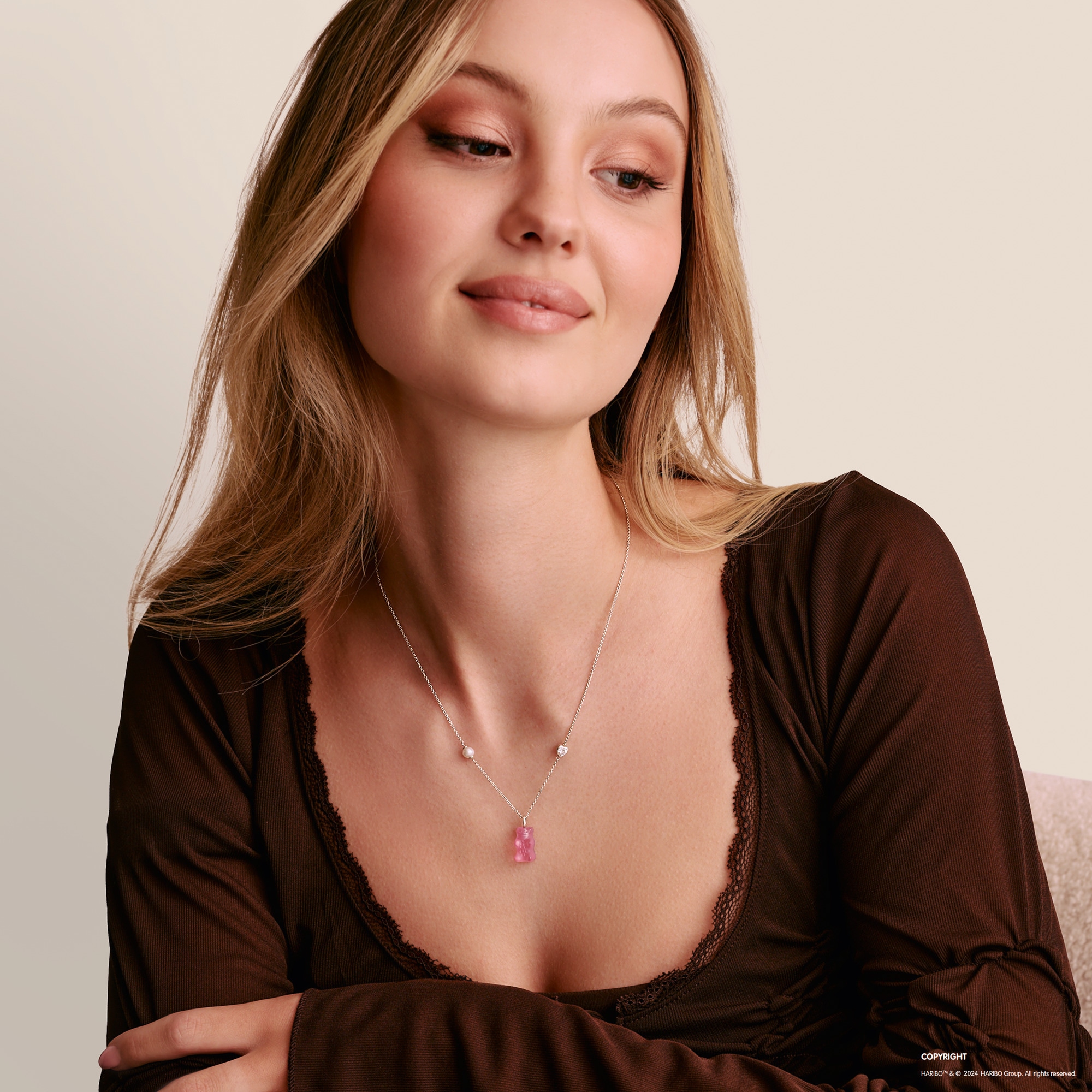 THOMAS SABO Kette mit Anhänger »THOMAS SABO x HARIBO: Kette mit Goldbär« mit Kristallglas, Zirkonia (synth.) - mit Süßwasserzuchtperle