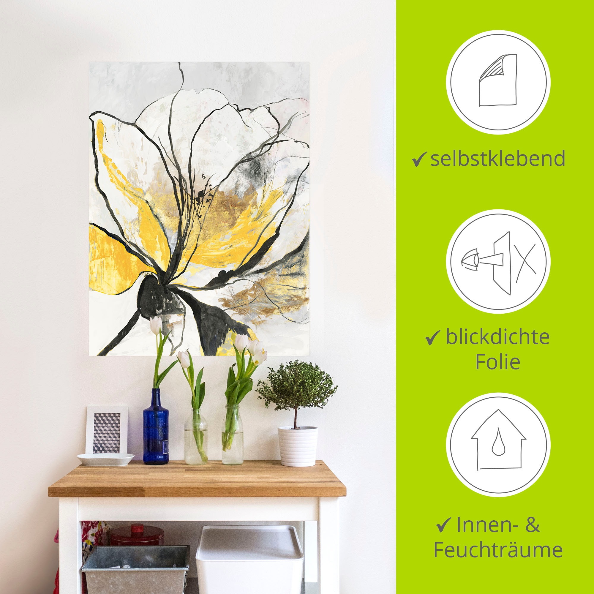 Artland Wandbild »Umrissenes Blumenmuster I gelbe Version«, Blumenbilder, (1 St.), als Alubild, Outdoorbild, Leinwandbild, Poster, Wandaufkleber