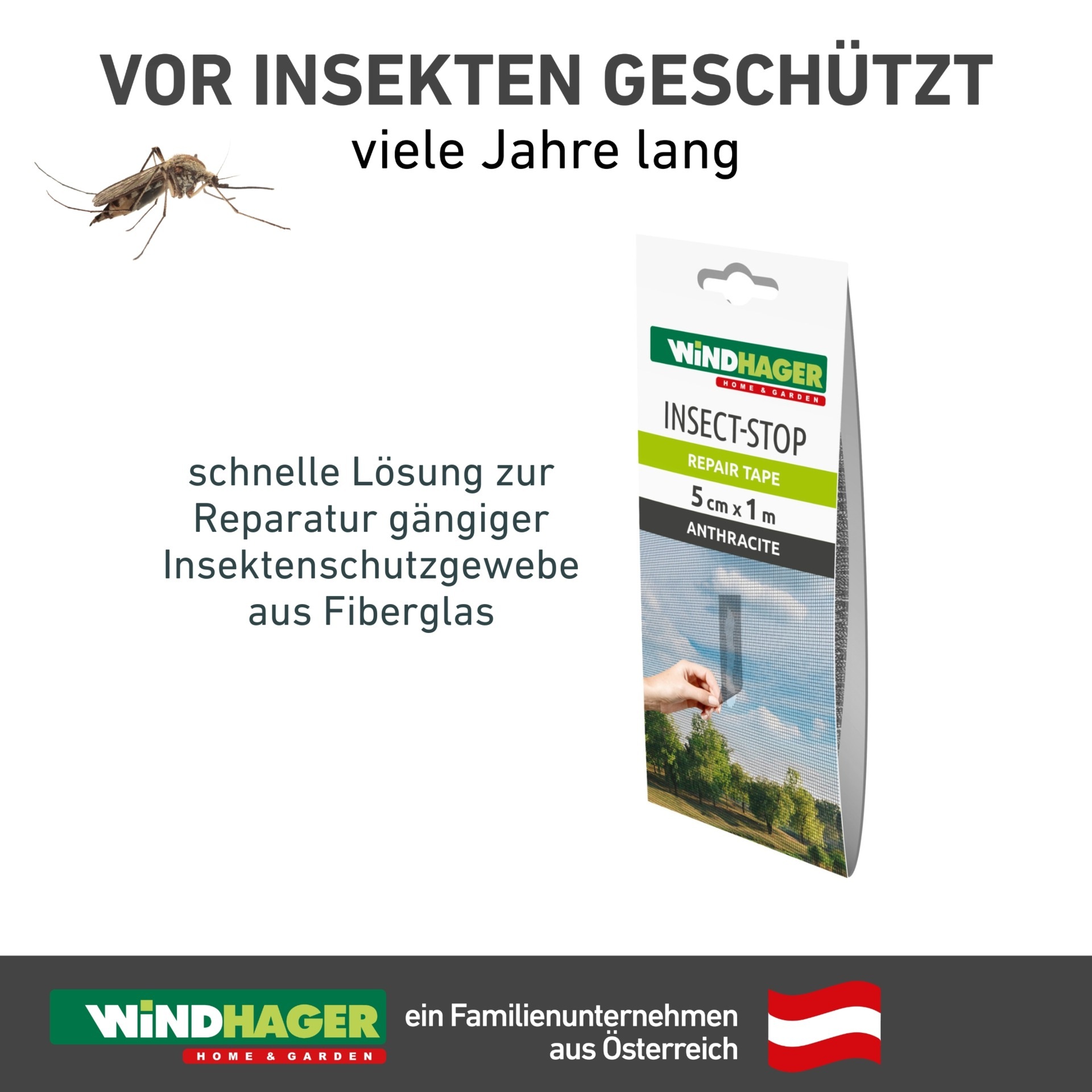 Windhager Fliegengitter-Gewebe »Repair Tape für Fliegengitter aus Fiberglasgewebe, Reparaturband« 1 Stk. tlg. Fiberglaspflaster für Insektenschutz, 5 cm x 1 m, anthrazit