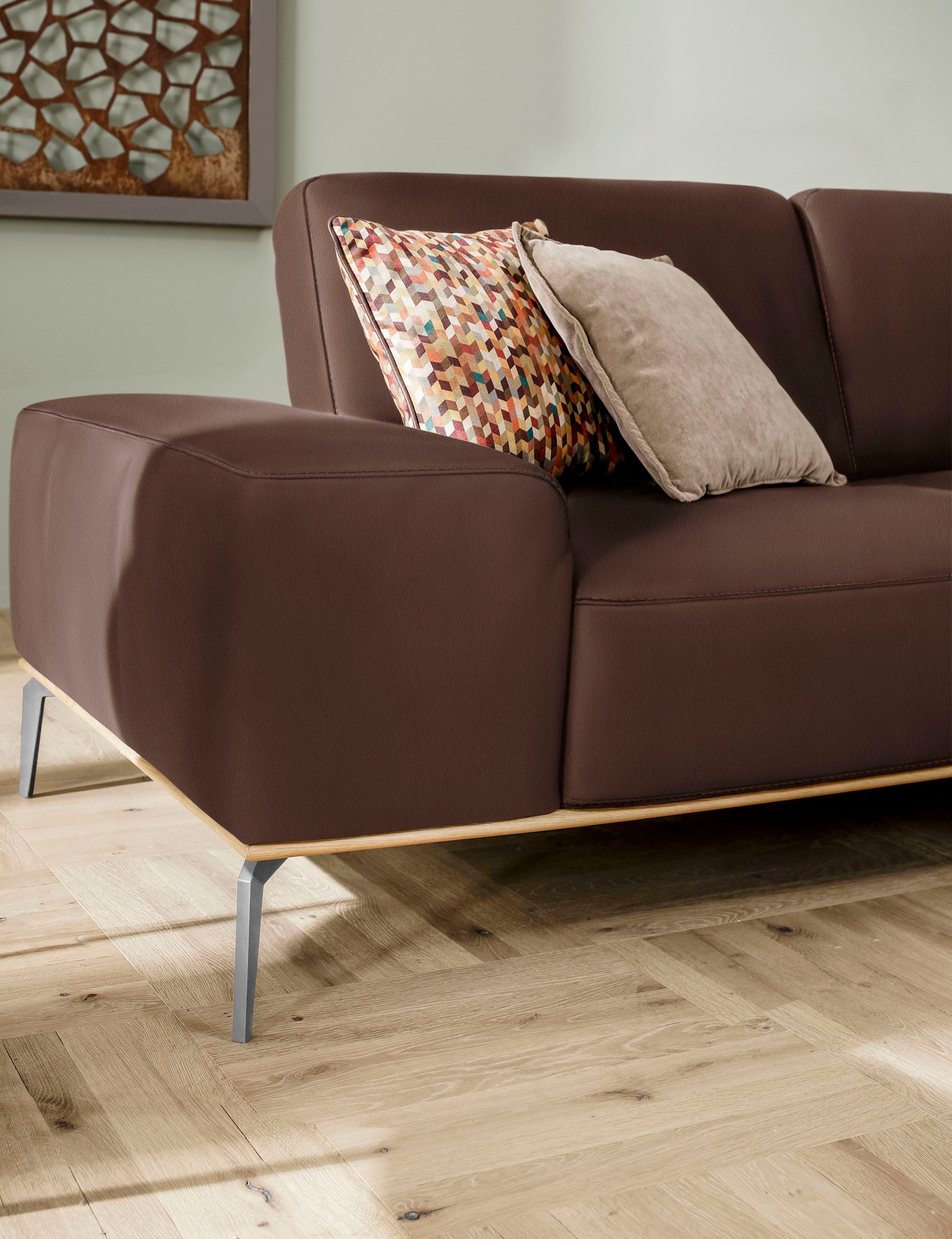 W.SCHILLIG Ecksofa »run, Designsofa mit tollem Sitzkomfort, bequem, L-Form«, mit elegantem Holzsockel, Füße in Chrom glänzend, Breite 319 cm