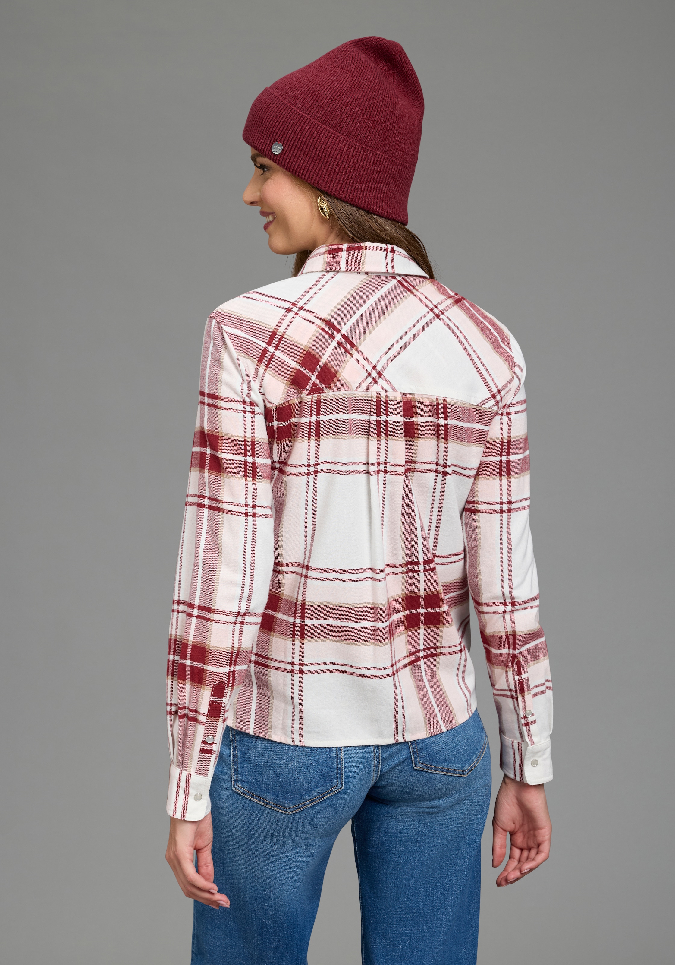 Laura Scott Hemdbluse Casual-Stil, mit Karomuster, aus kuschelweicher Flanell-Baumwolle