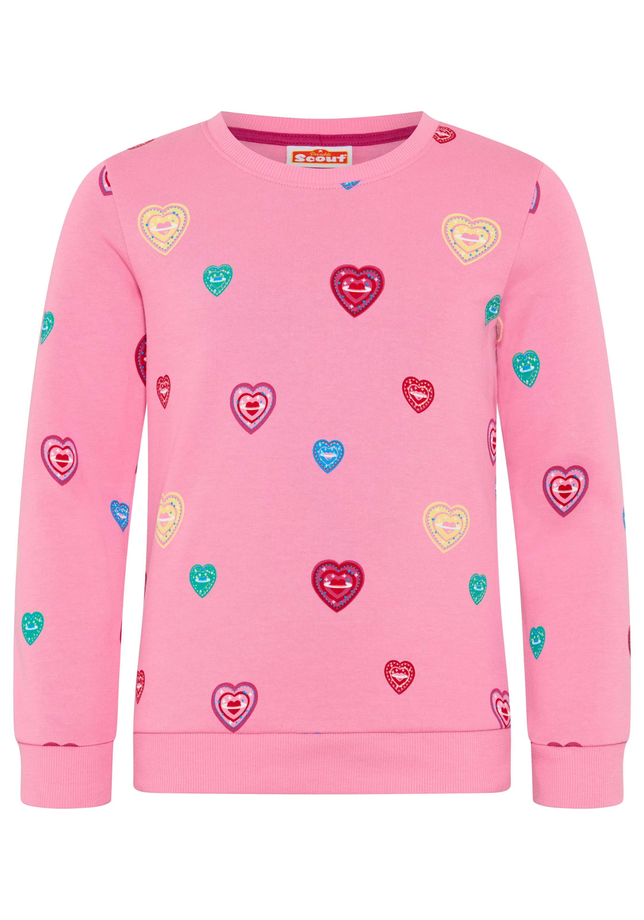 Scout Sweatshirt »Shirt in süßem Herzen-Allover - NEU von SCOUT«, mit Rundhalsausschnitt, mit langen Ärmeln, hüftlange Basic-Passform
