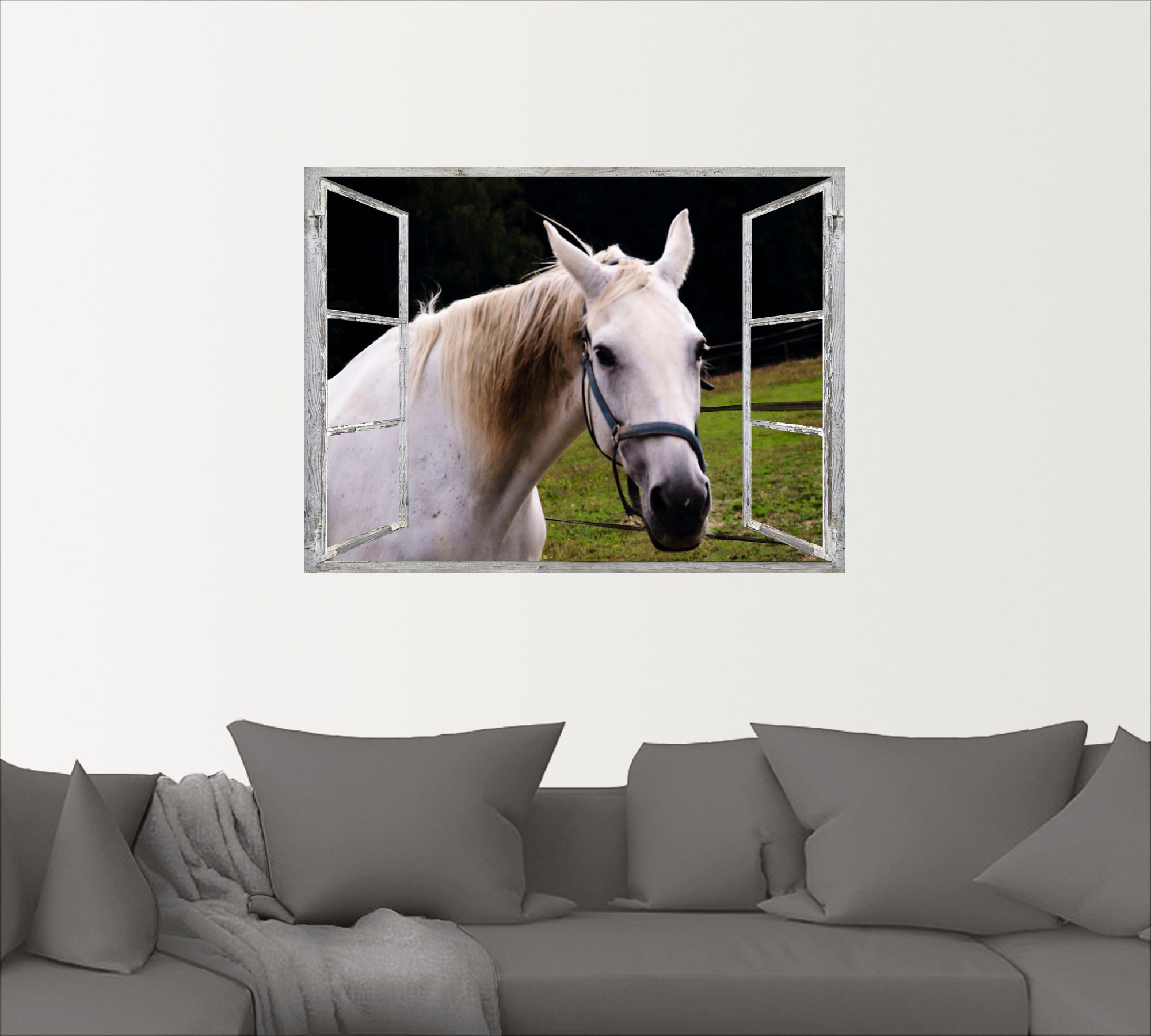 Artland Wandfolie »Fensterblick - weisses Pferd«, Haustiere, (1 St.), selbstklebend