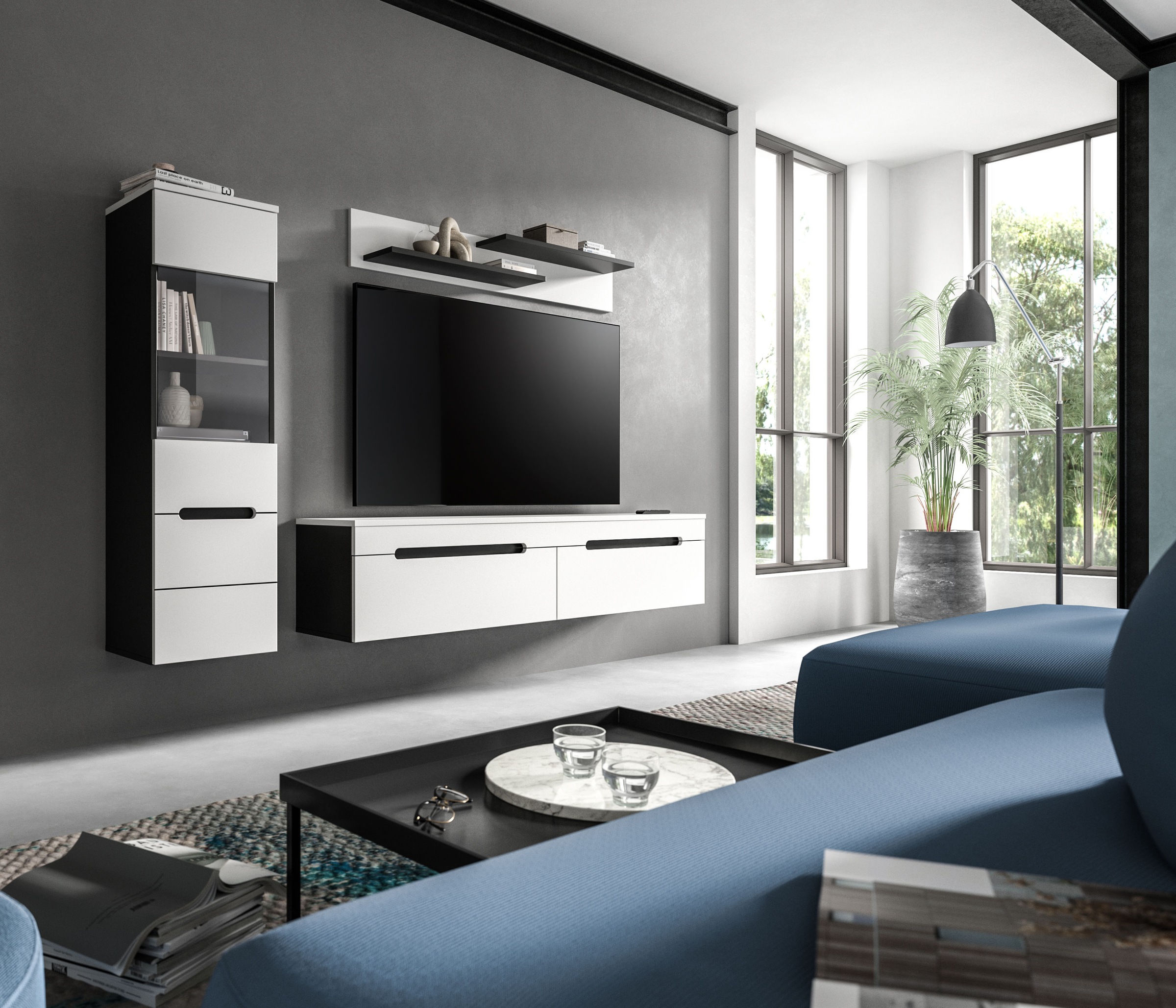 INOSIGN Wohnwand »REHAT, TOPSELLER!, 3-teilig, best. aus: Vitrine,Lowboard & Wandboard«, (2 St., Breite 221 cm, stehend oder hängend montierbar), Kombination, Anbauwand, Set, Wohn-Set, Wohnzimmer-Set, Schrankwand