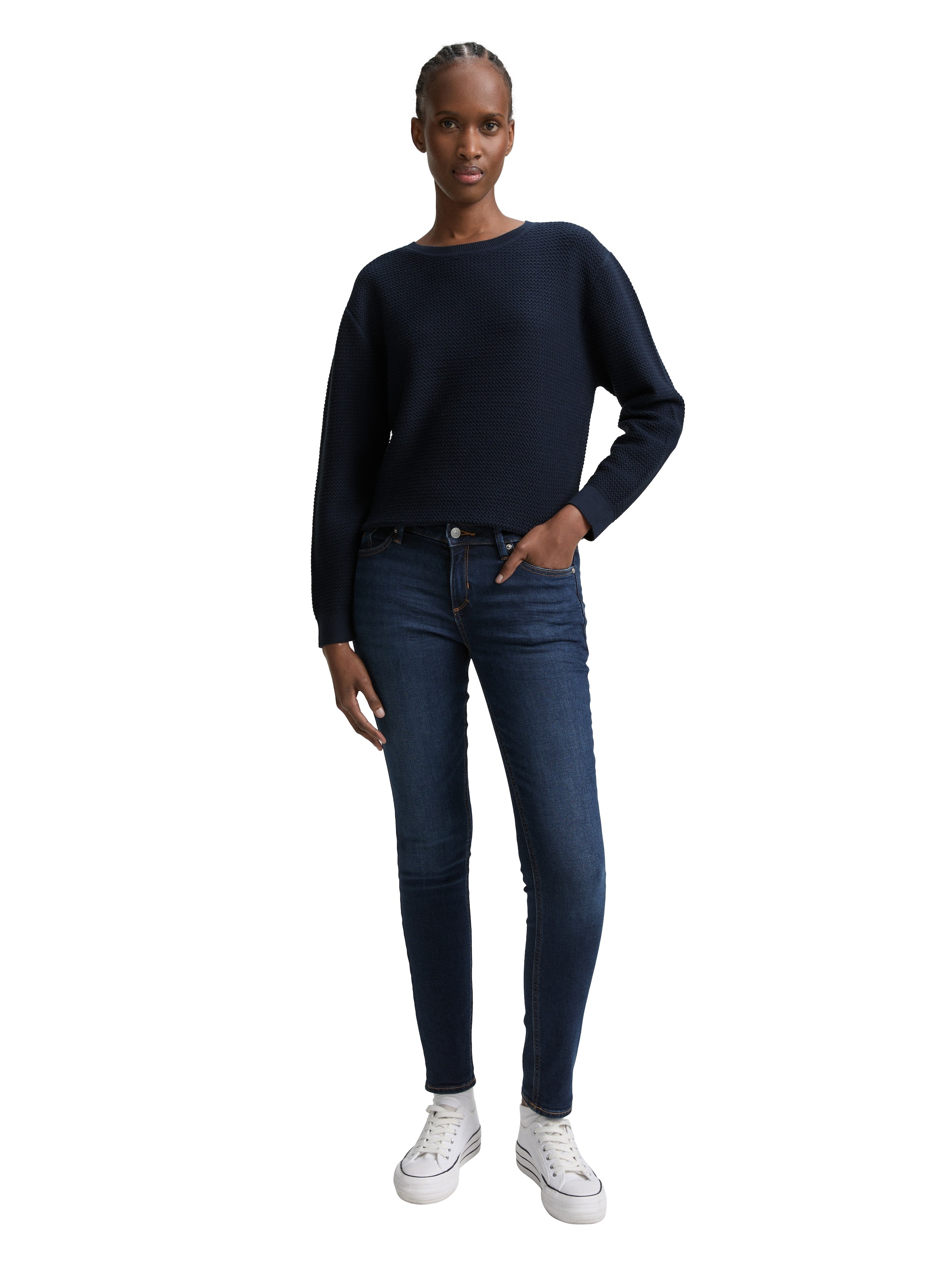 TOM TAILOR Denim Strickpullover, mit Rippbündchen