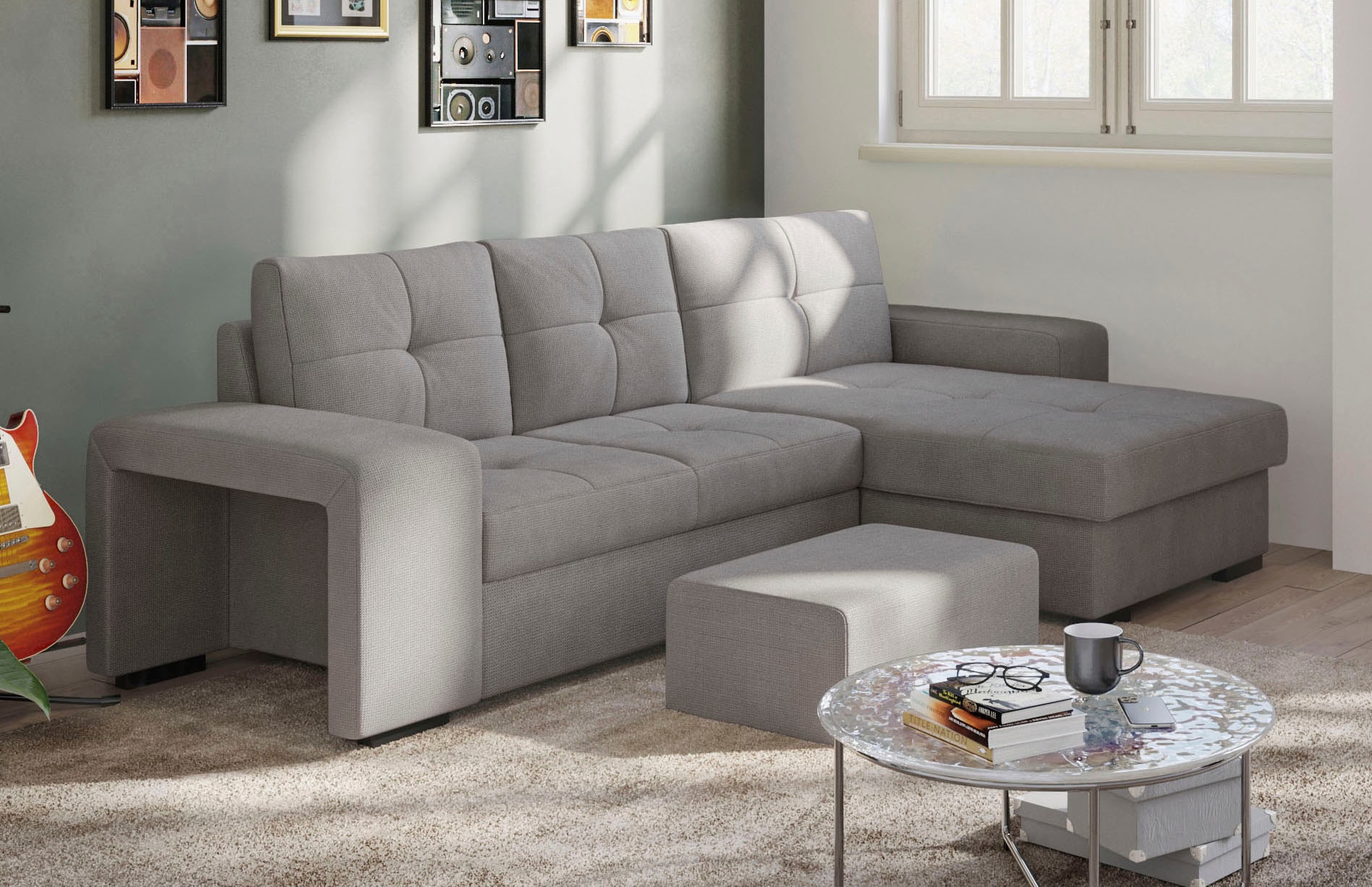 COTTA Ecksofa »Mattina L-Form«, mit Hocker, wahlweise mit Bettfunktion & Bettkasten