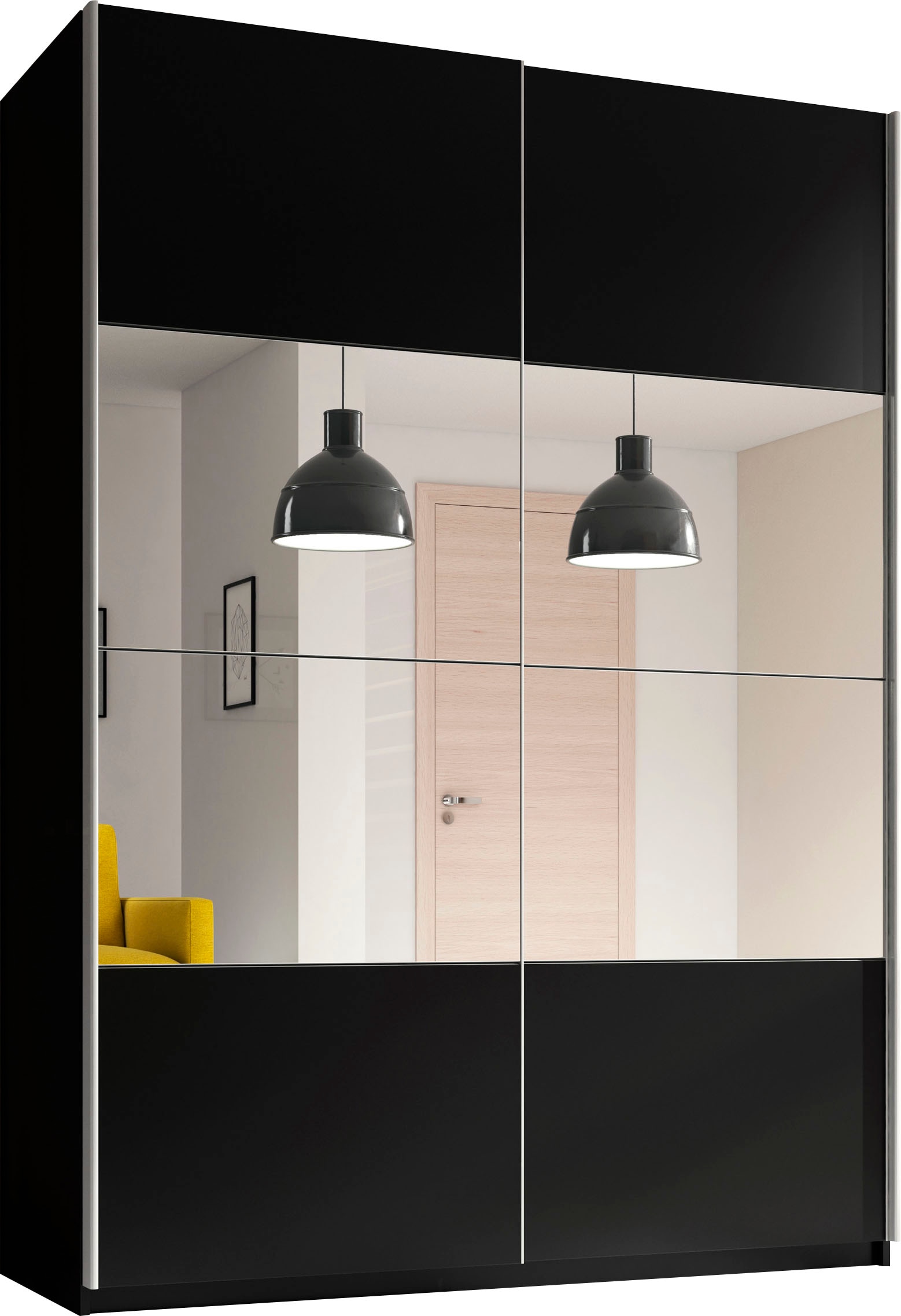 Helvetia Schwebetürenschrank Beta, mit Spiegelelement, inkl. 1 Kleiderstange und 5 Einlegeböden