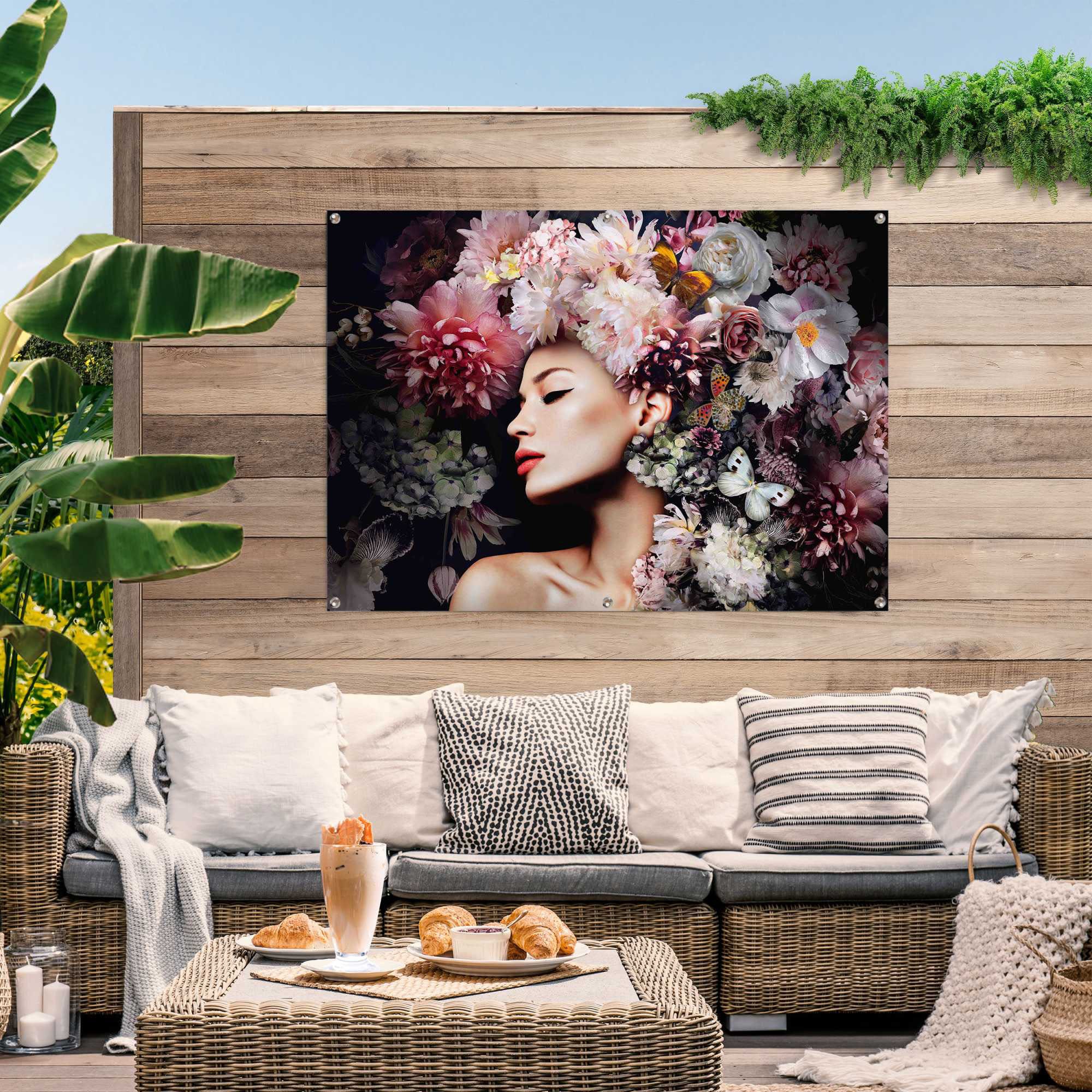 Reinders Poster "Frau mit Blumenhut", leichtes und wasserfestes Gartenposte günstig online kaufen