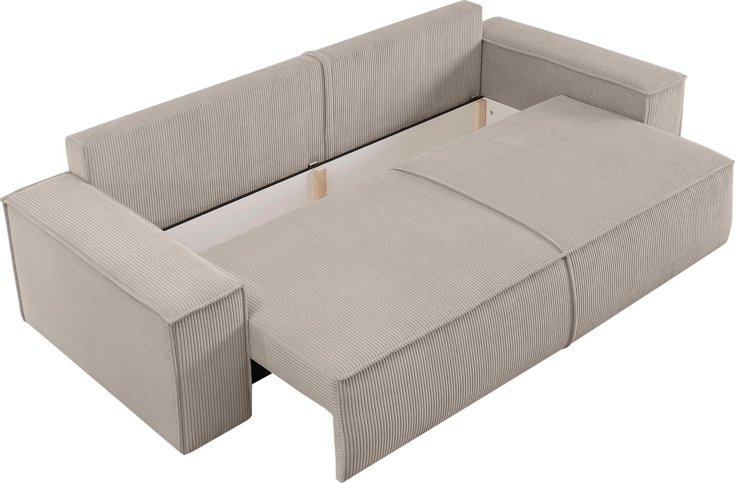 Home affaire 3-Sitzer »SHERWOOD Schlafsofa (257cm) Cord, Samtvelours, Vintage-Lederoptik«, Schlaffunktion mit Bettkasten (ca. 136/200cm)